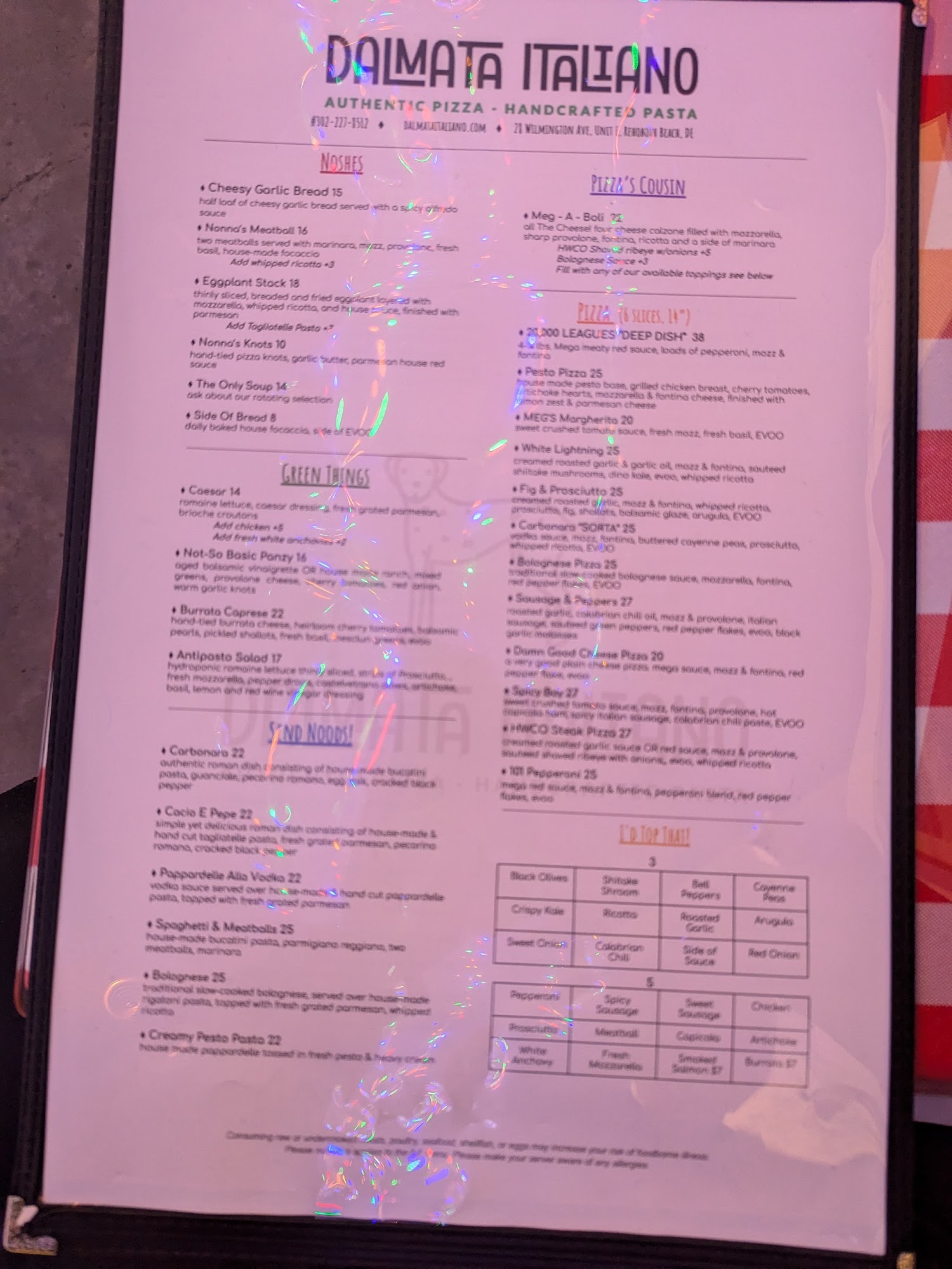 Dalmata Italiano Menu