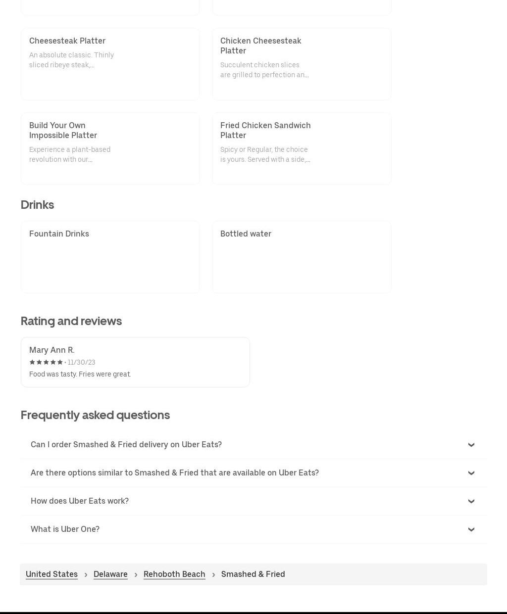 Smashed and Fried Menu