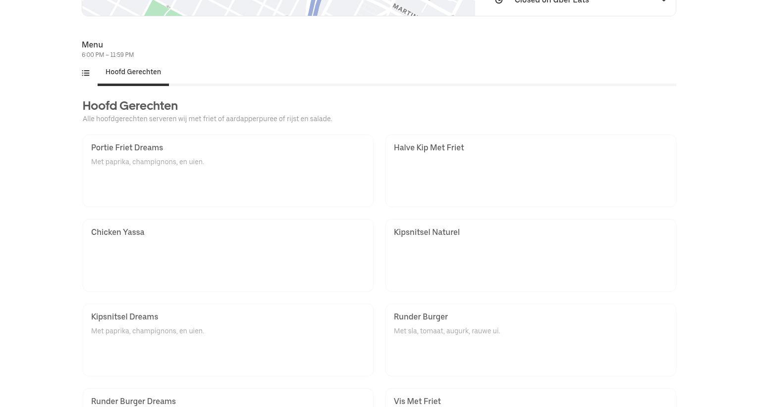 Dream's restaurant & bar Menu