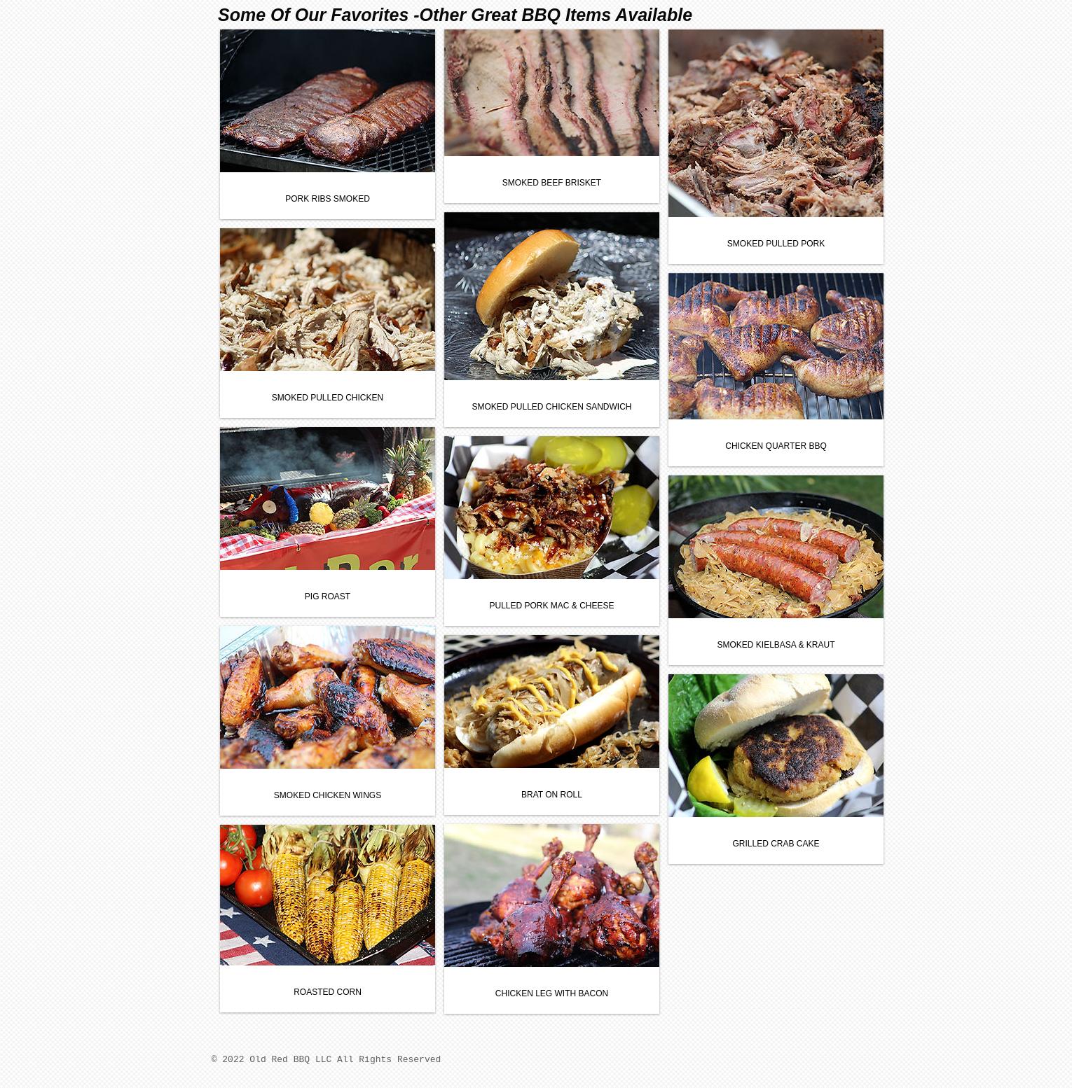 Old Red BBQ & Smoker Rental Menu