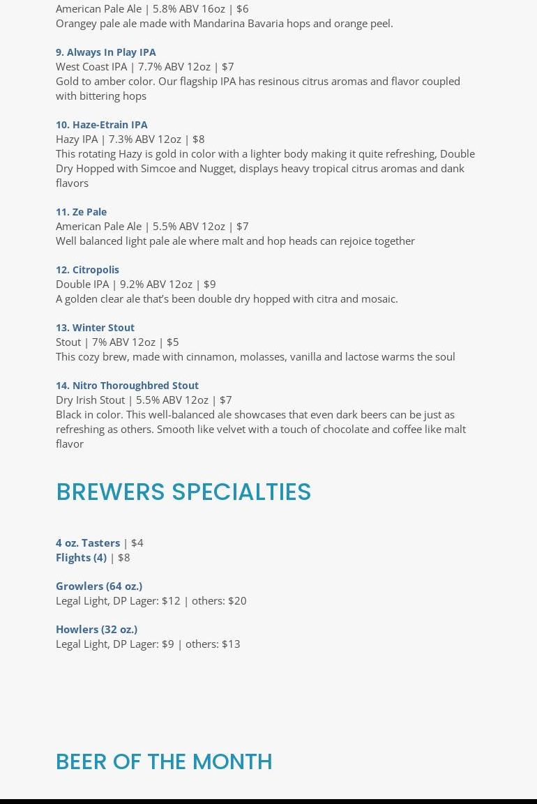 1937 Brewing Co Menu