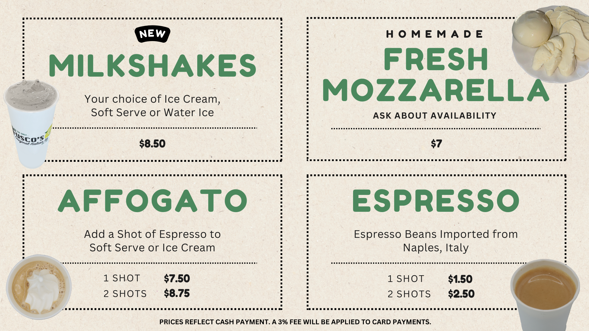 Fusco's Water Ice Menu