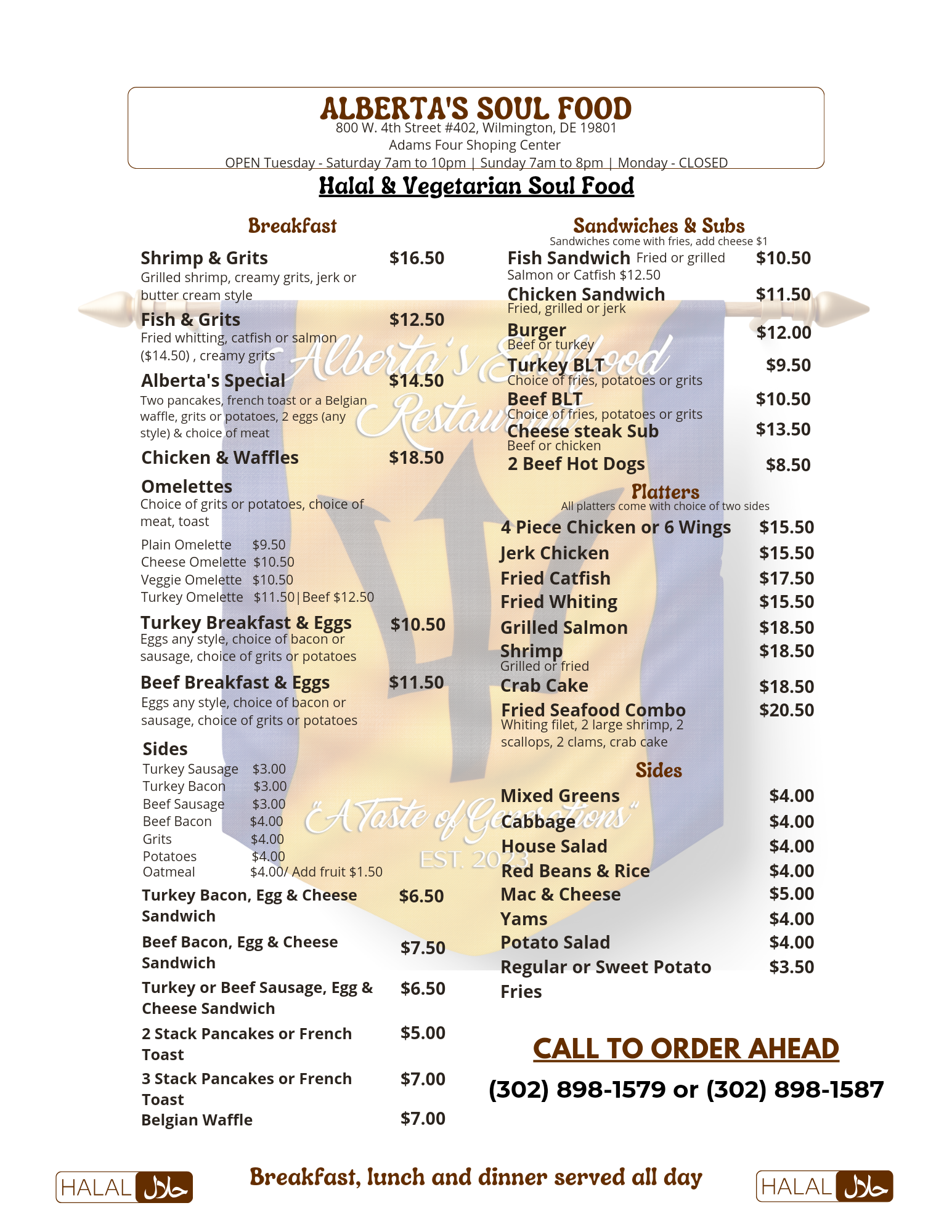 Alberata's soul food Menu