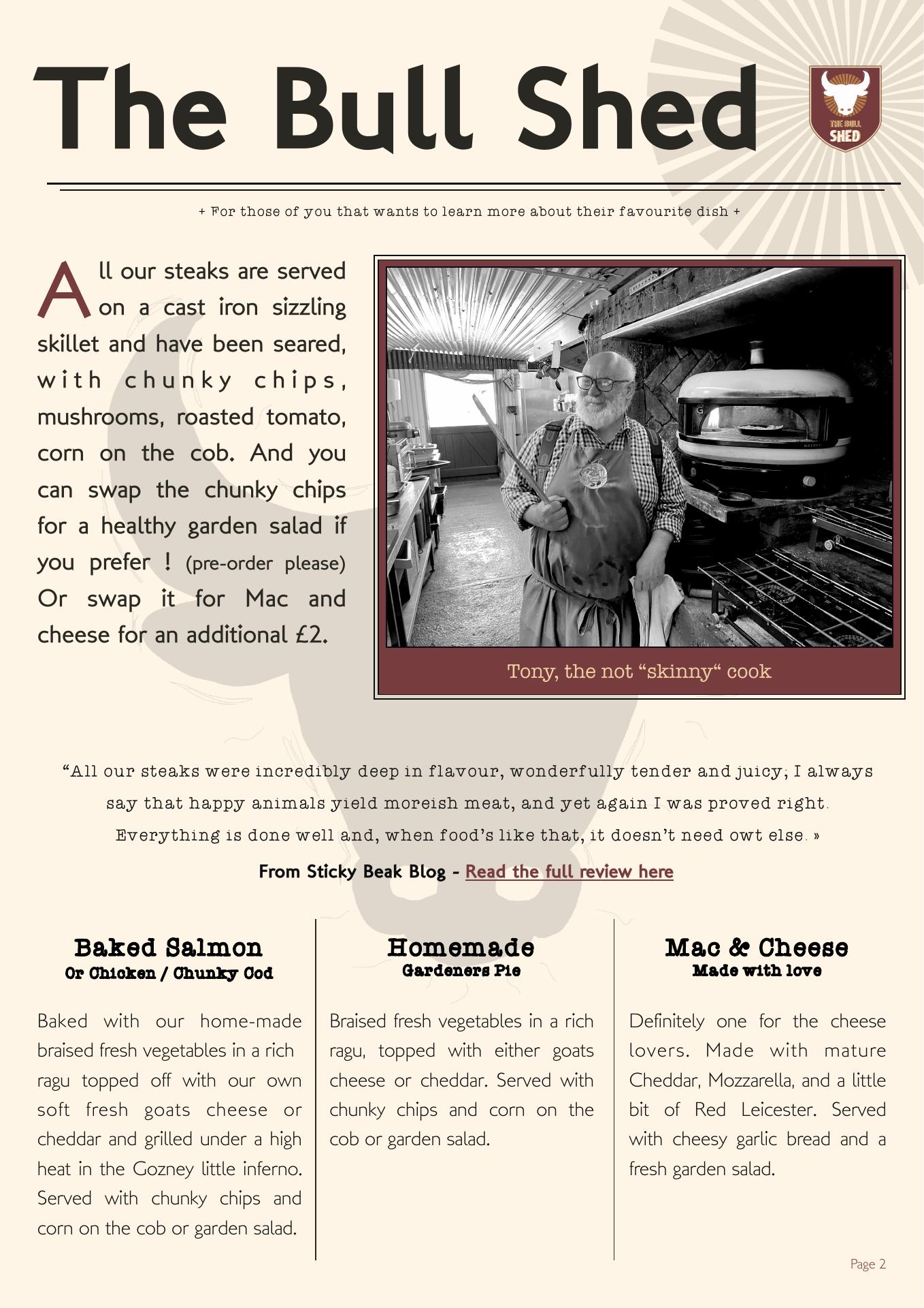 The Bull Shed Menu