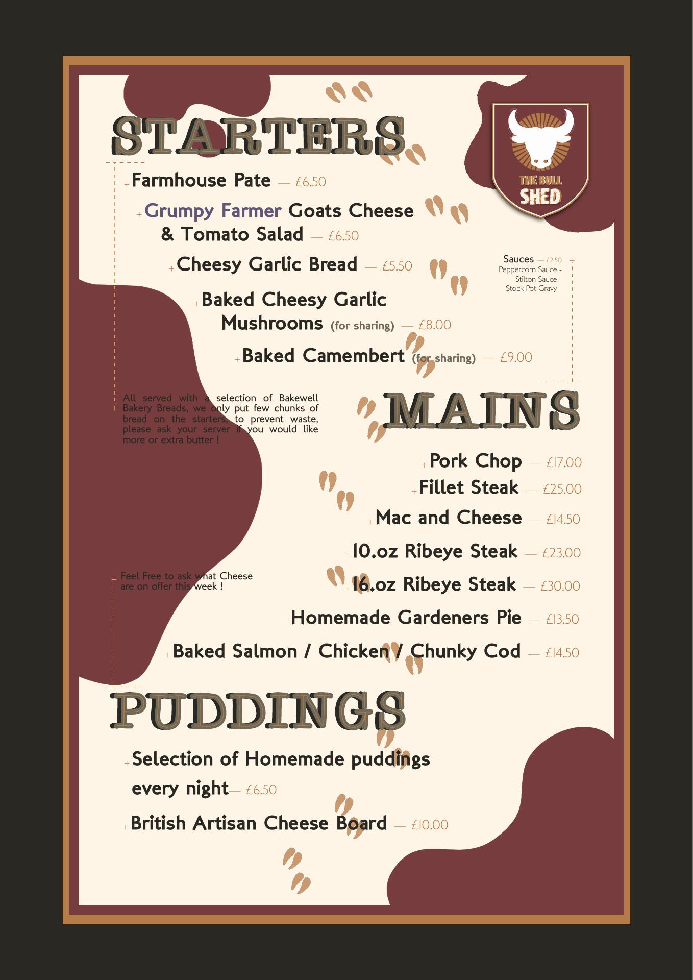 The Bull Shed Menu