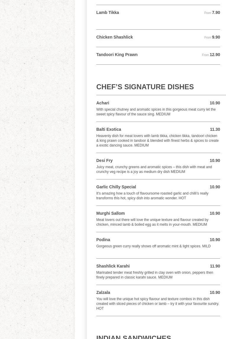 Taj Balti Glossop Menu