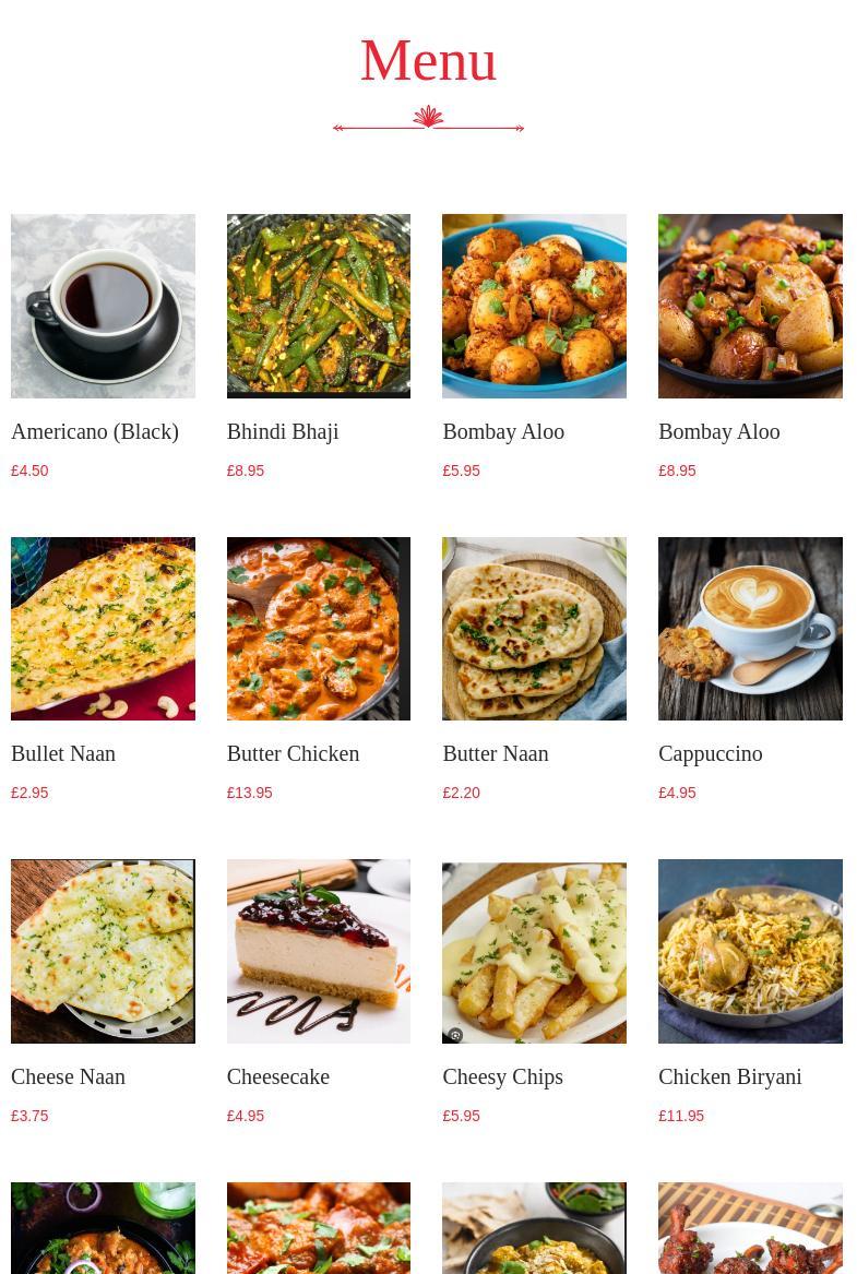 Hartington spice Menu