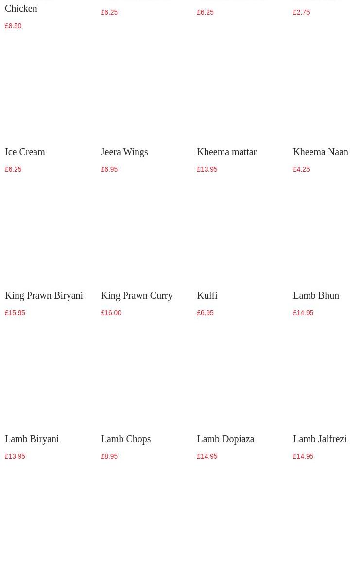 Hartington spice Menu