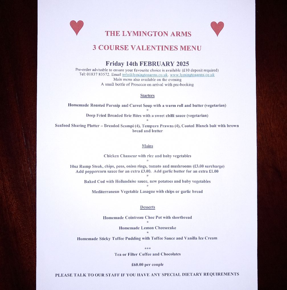 The Lymington Arms Menu
