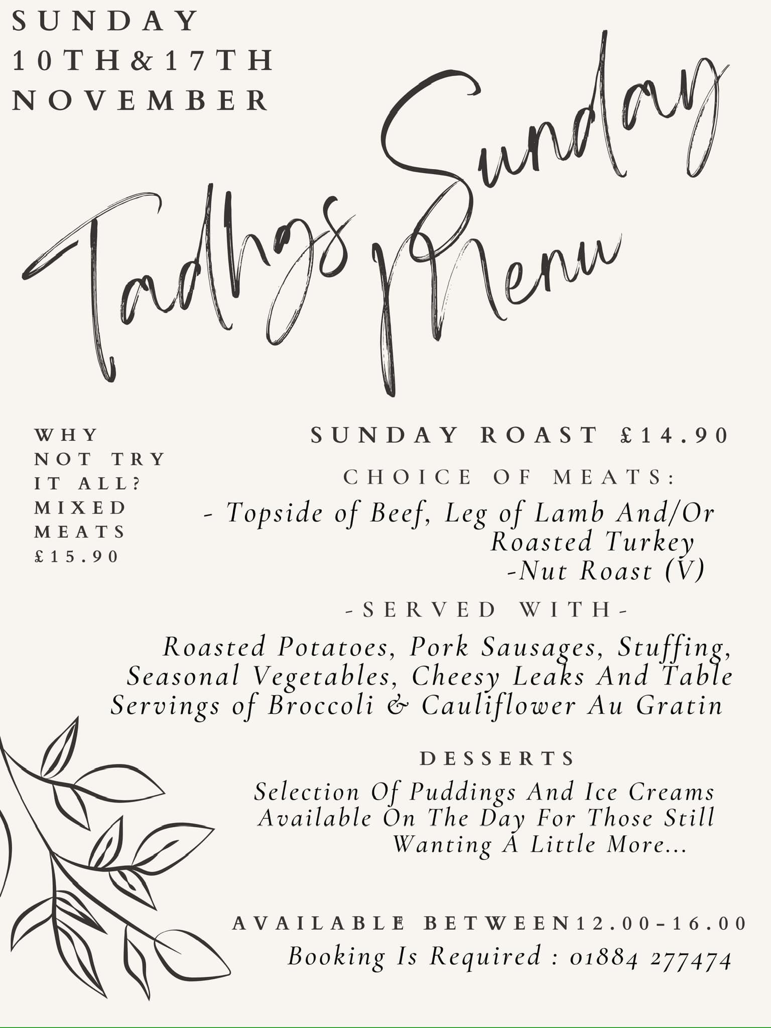 The Blacksmiths Arms Menu