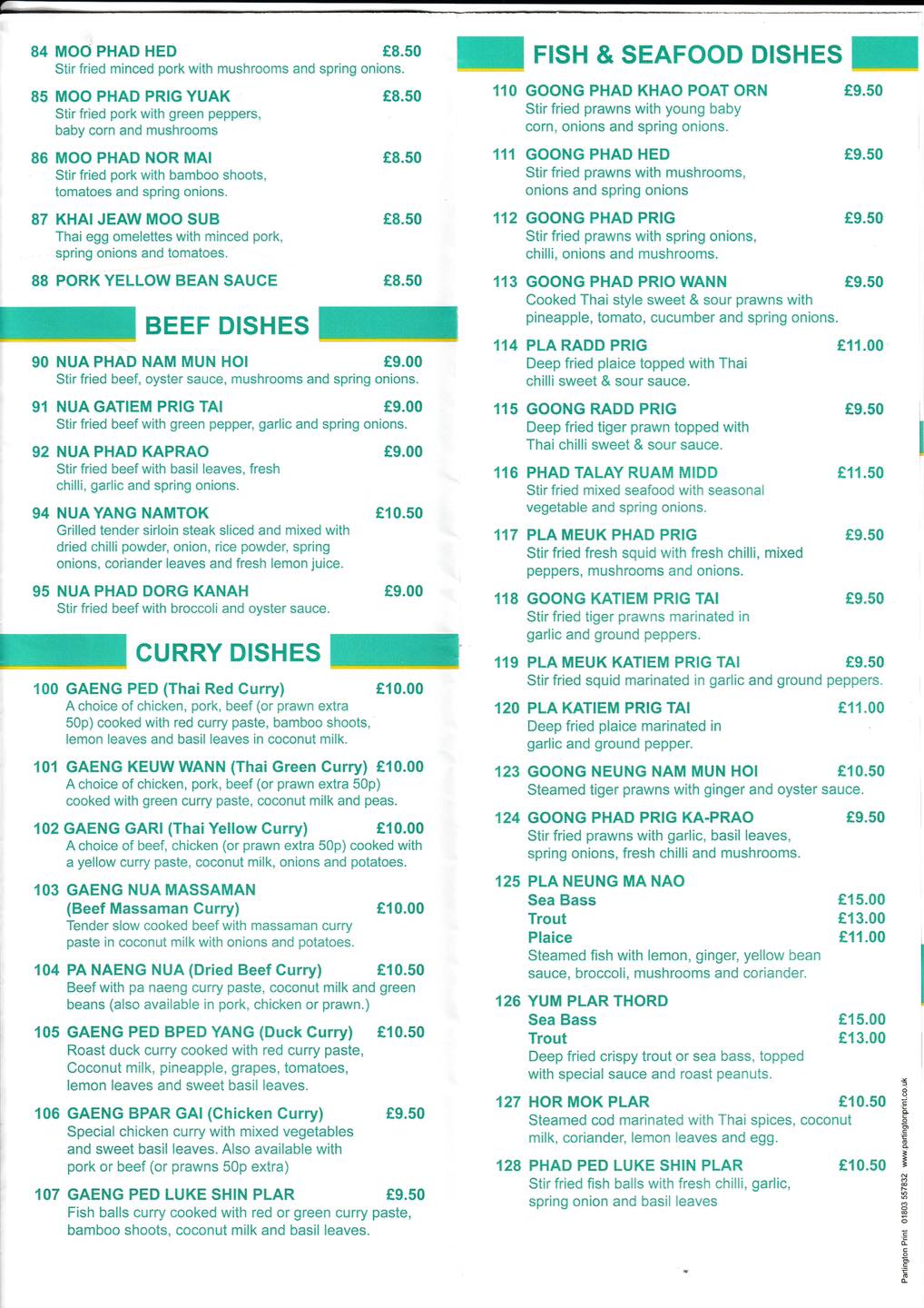 Torbay Thai Takeaway Menu
