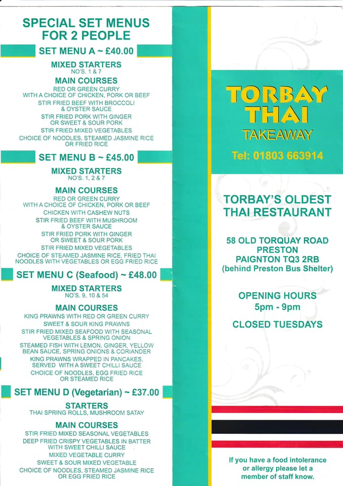 Torbay Thai Takeaway Menu