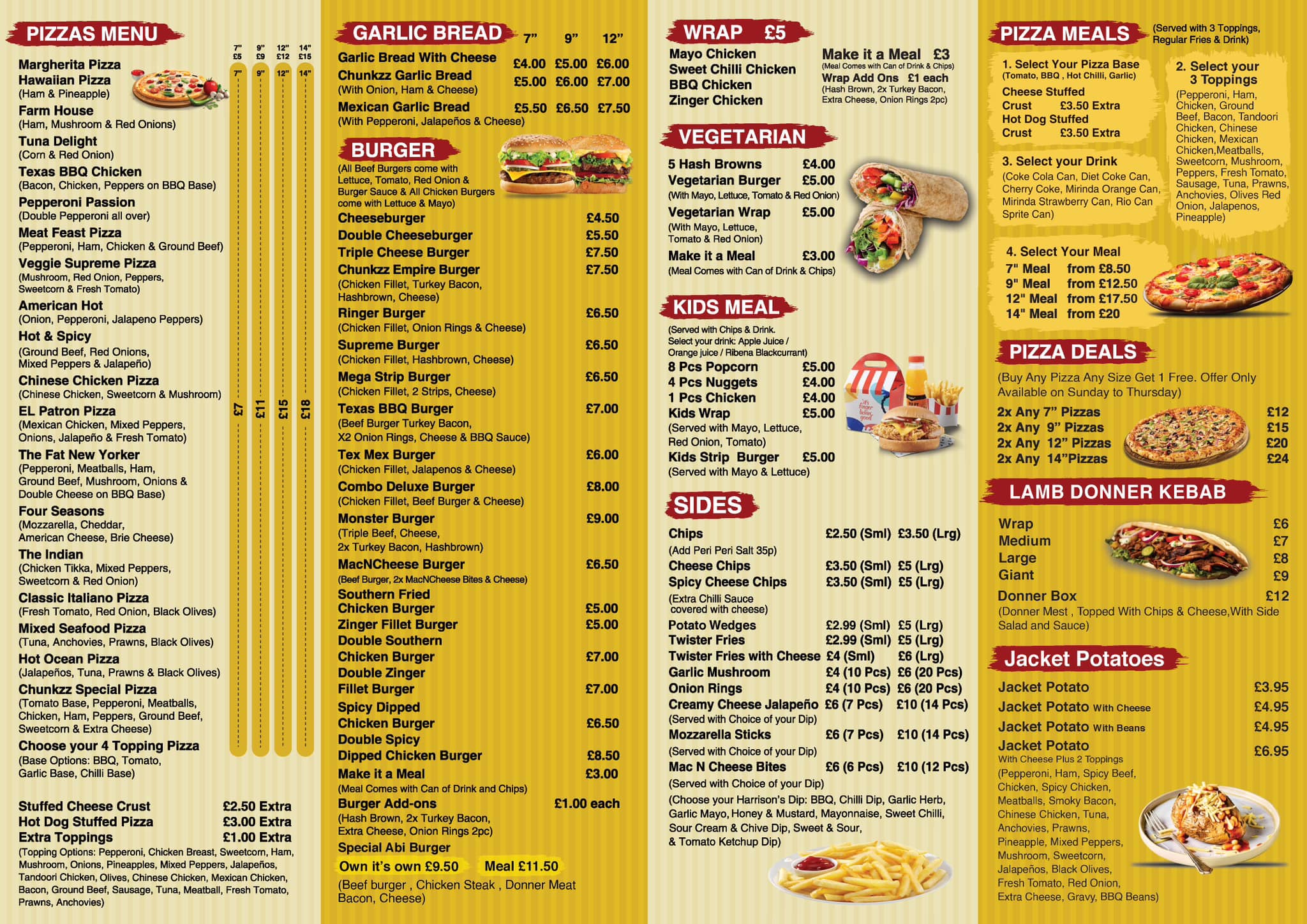 Chunkzz Fried Chicken & Pizza Boscombe Menu