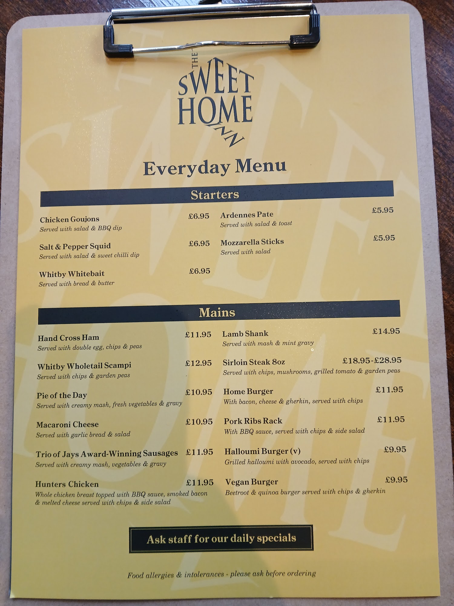 Sweet Home Inn Menu