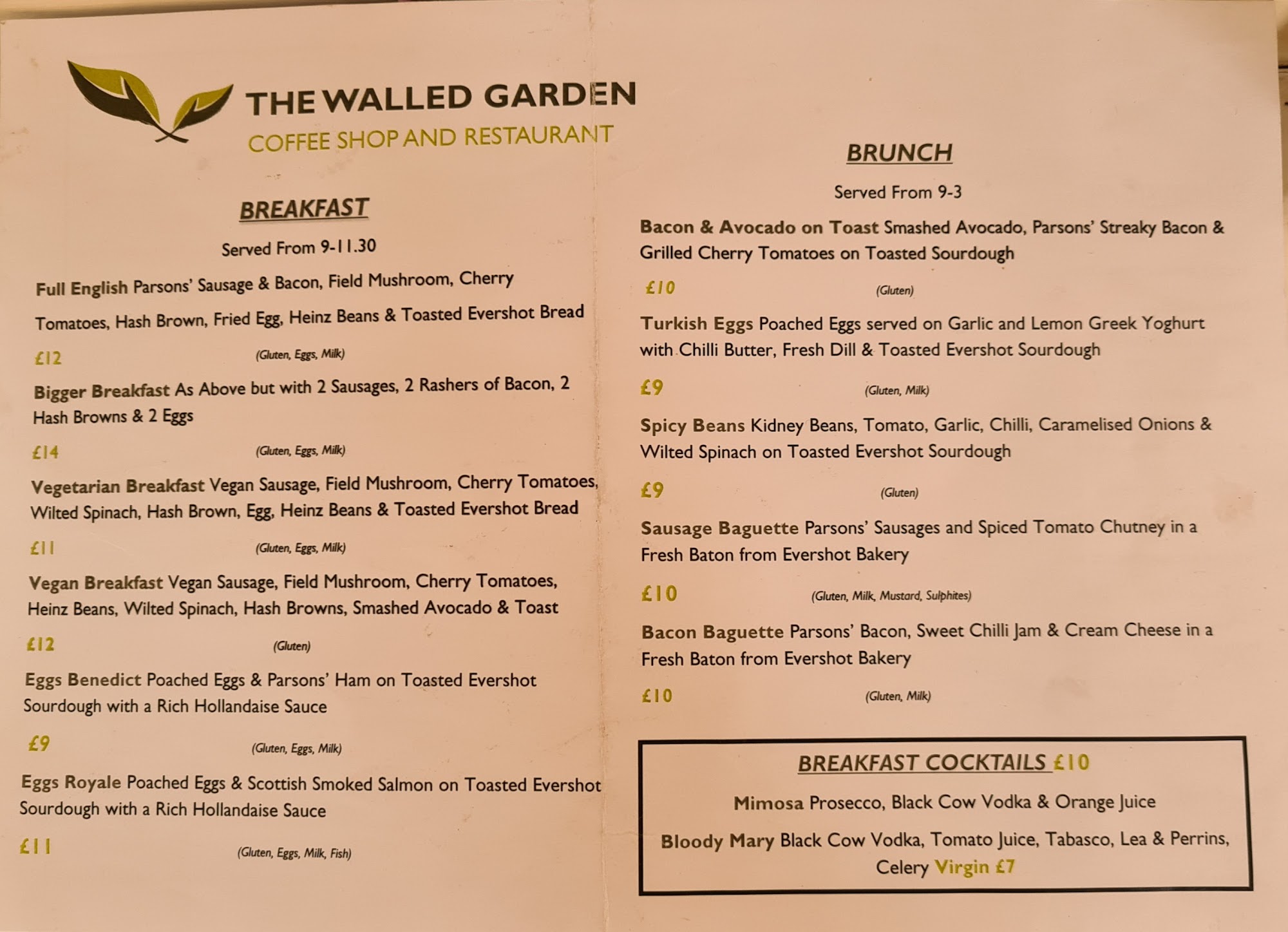 The Walled Garden Menu