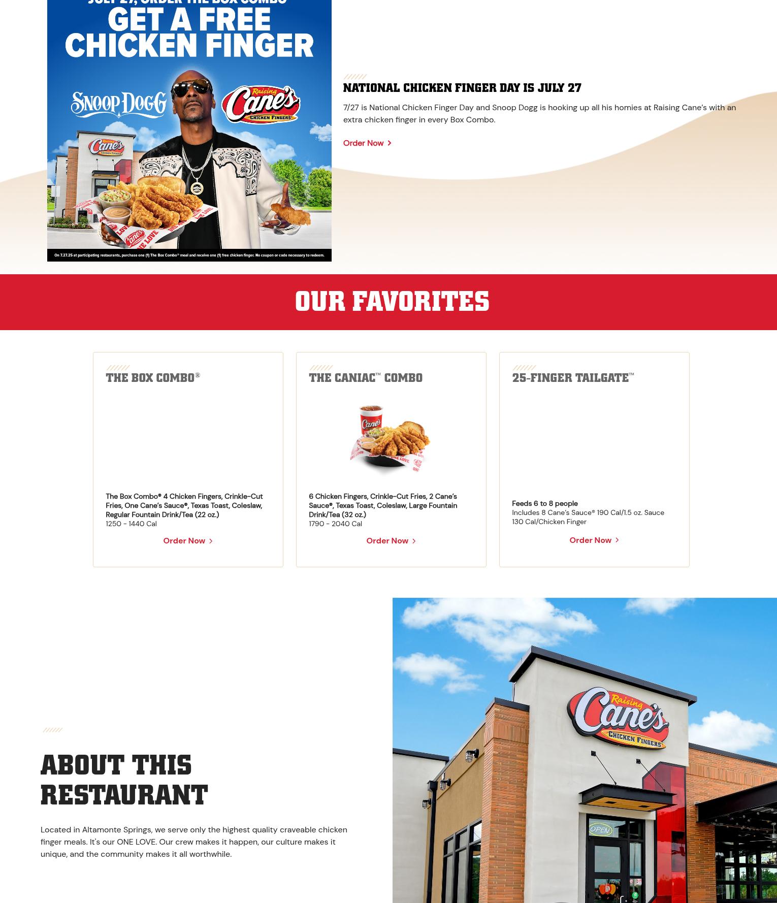 Raising Cane's Chicken Fingers Menu