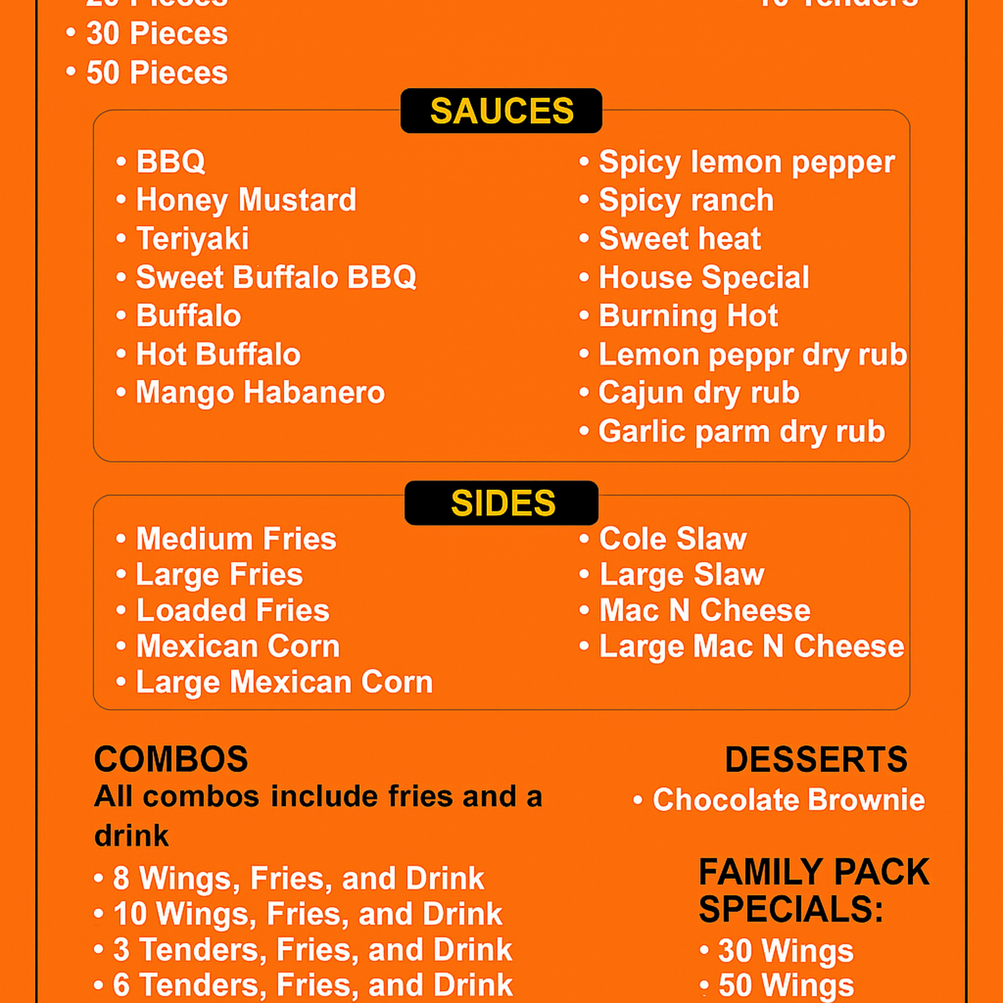 THE WING SPOT Menu