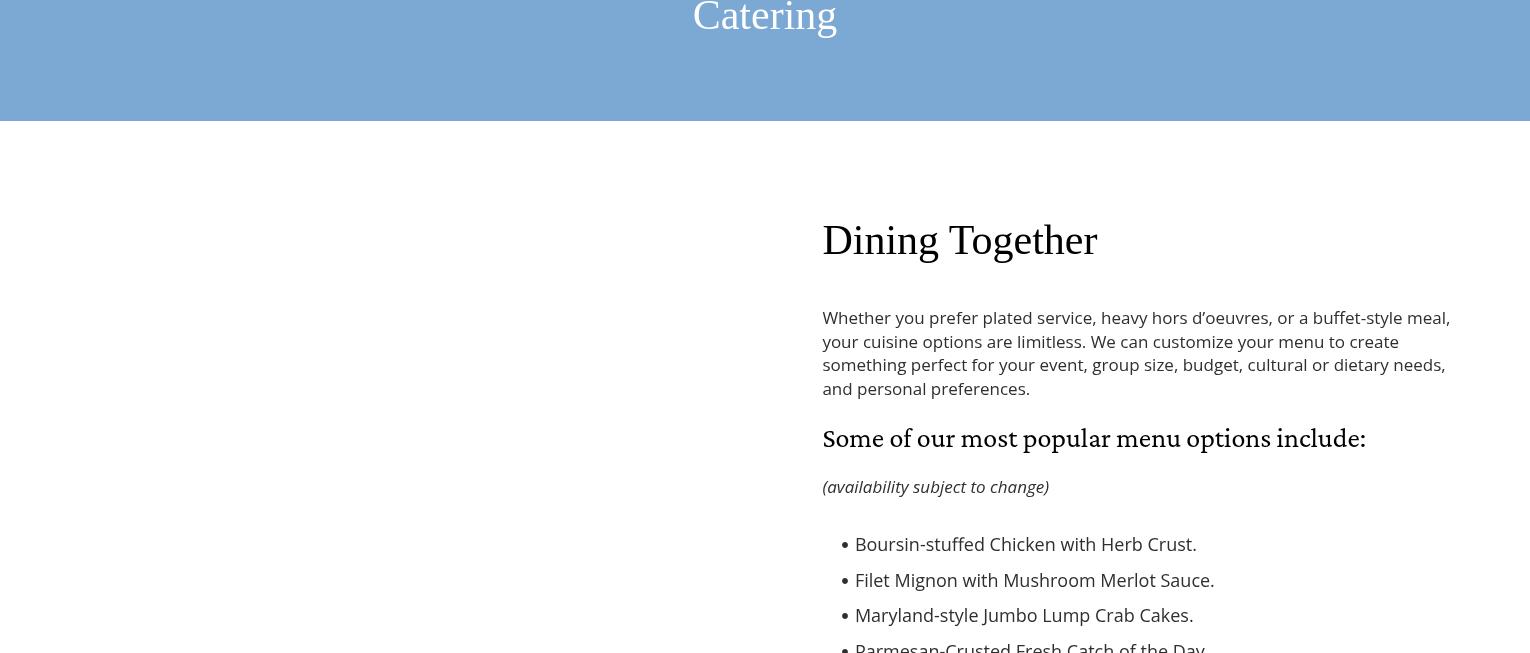 The Highland Manor - Events Venue Menu