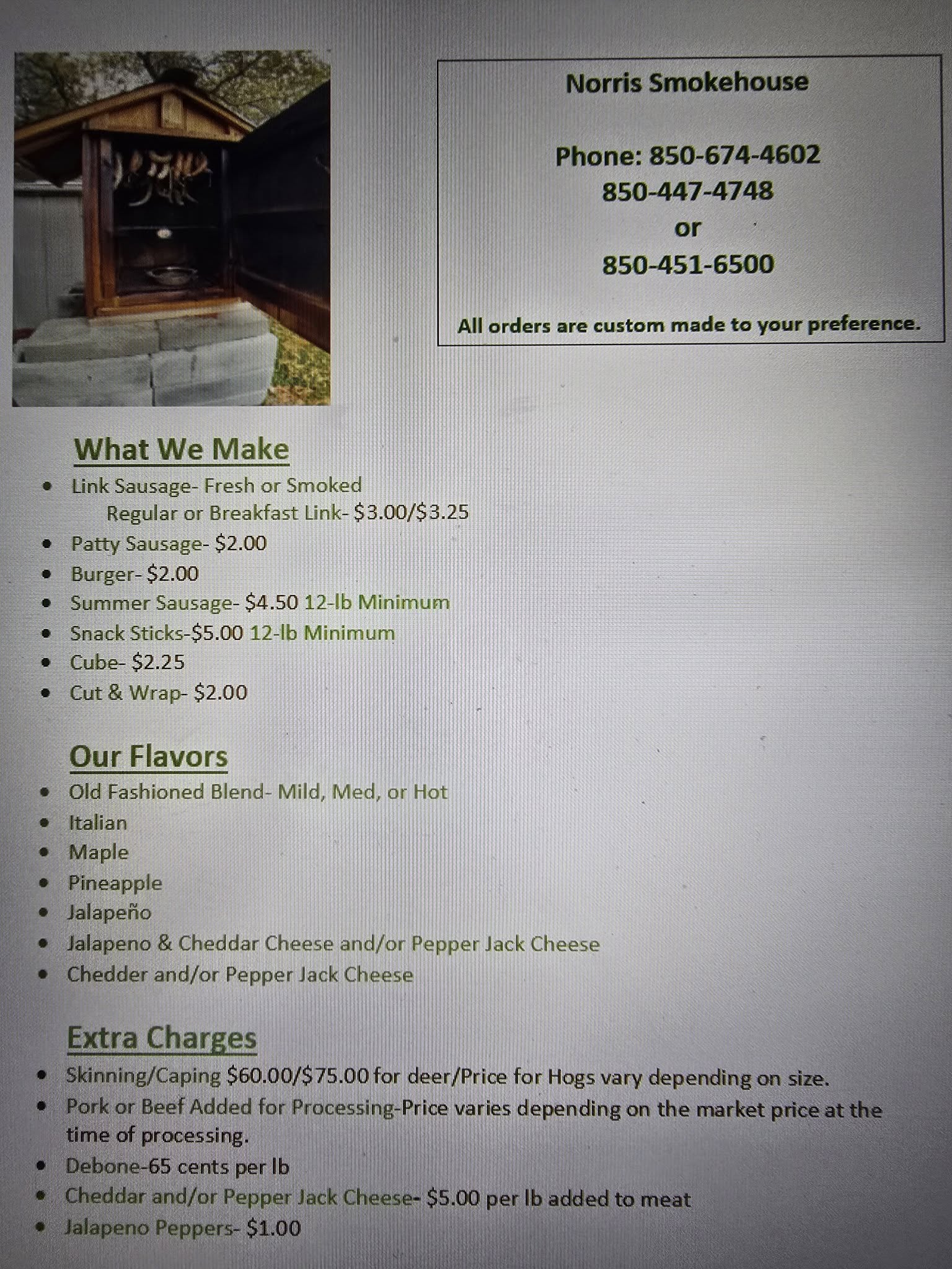 Norris’ Smoke House Menu