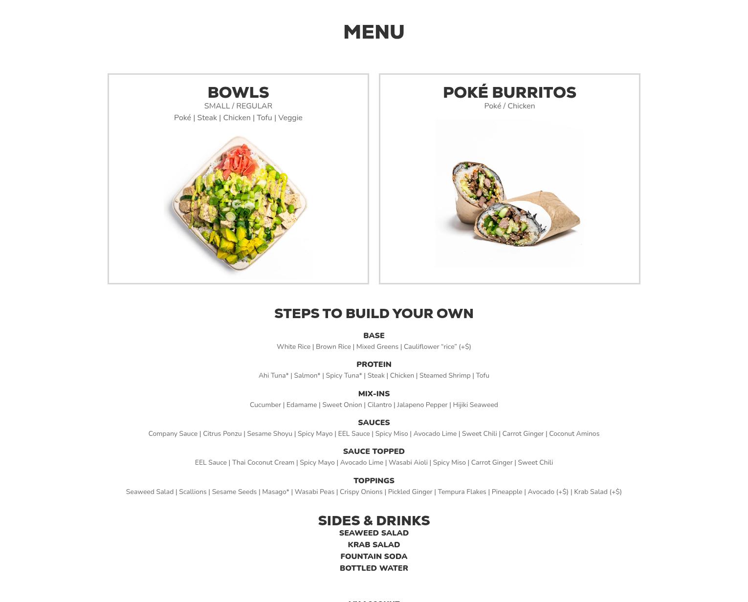 The Poke Company Menu