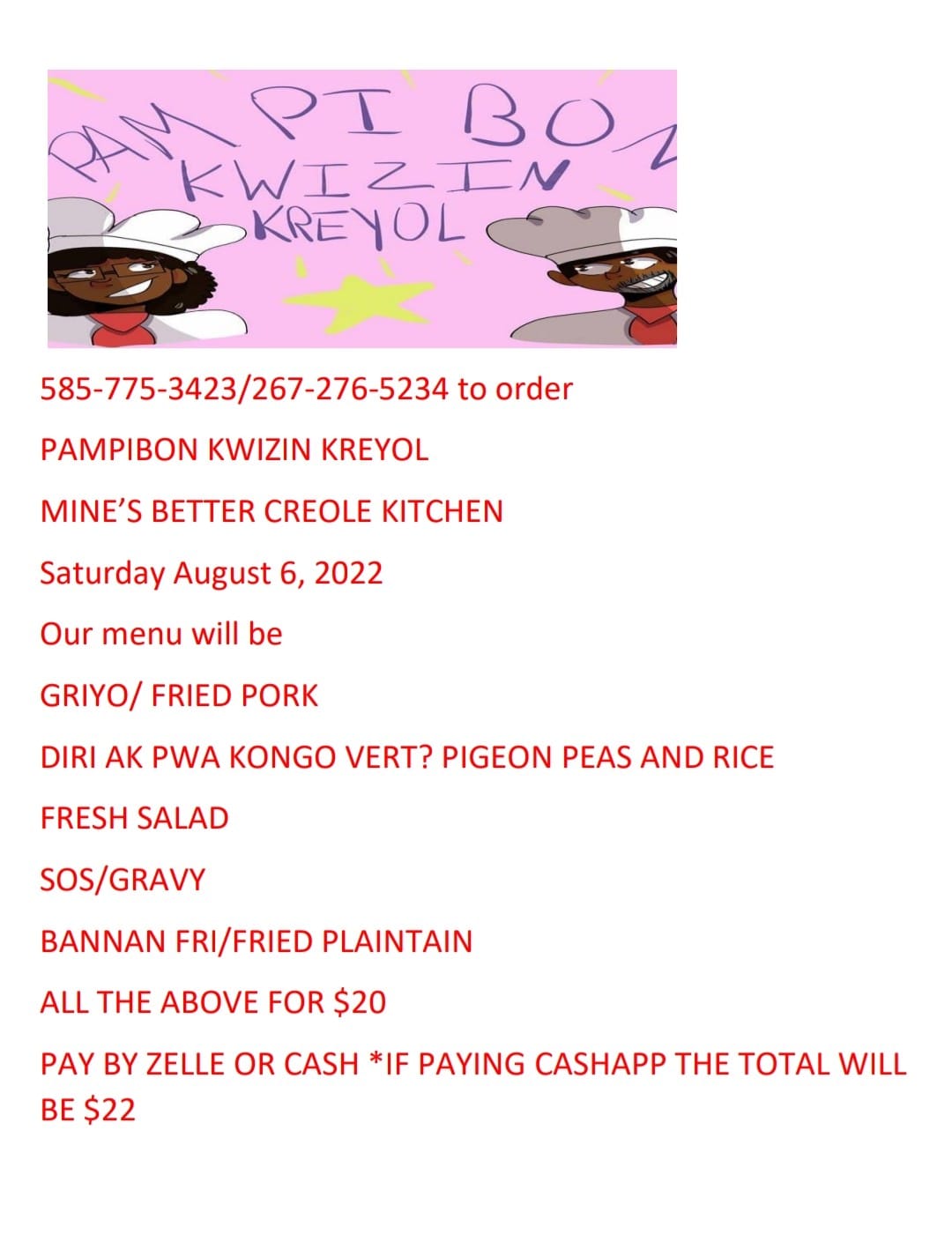 Pam Pi Bon Haitian Restaurant Menu