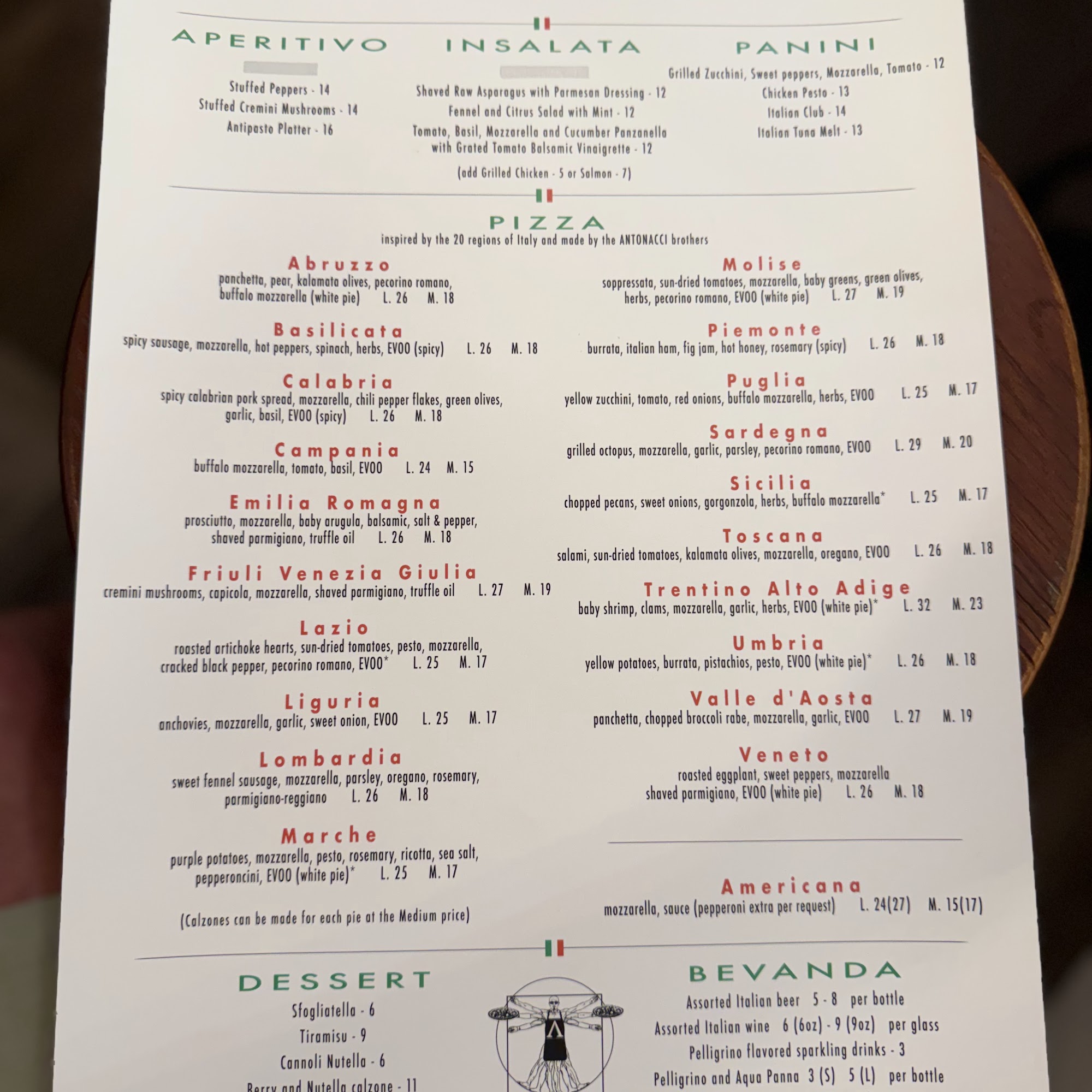 Antonacci Artisan Pizza Cafe Menu