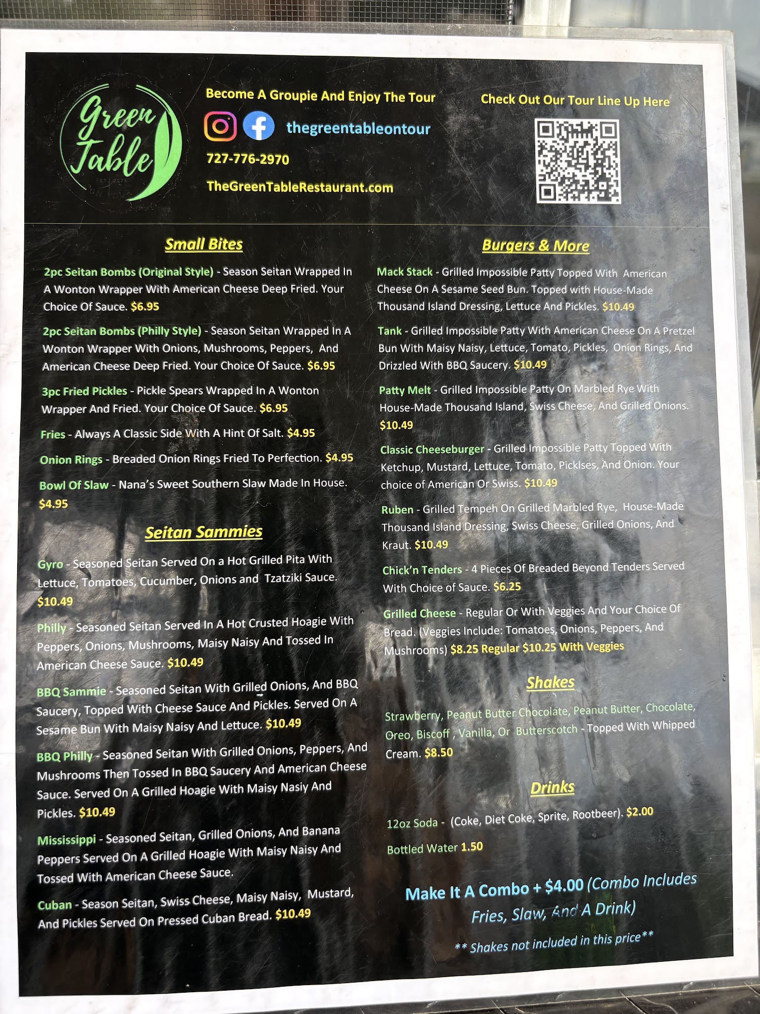 The Green Table on Tour Menu