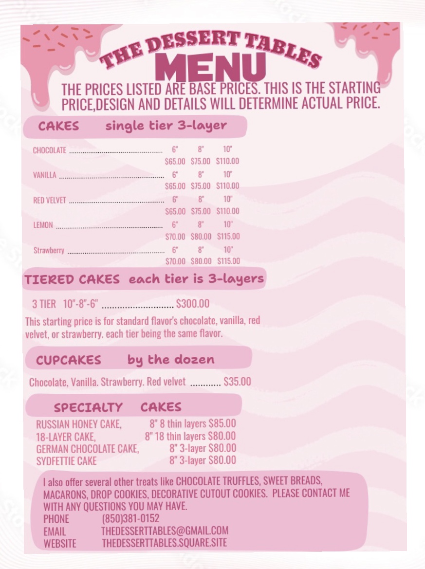 The Dessert Tables Menu