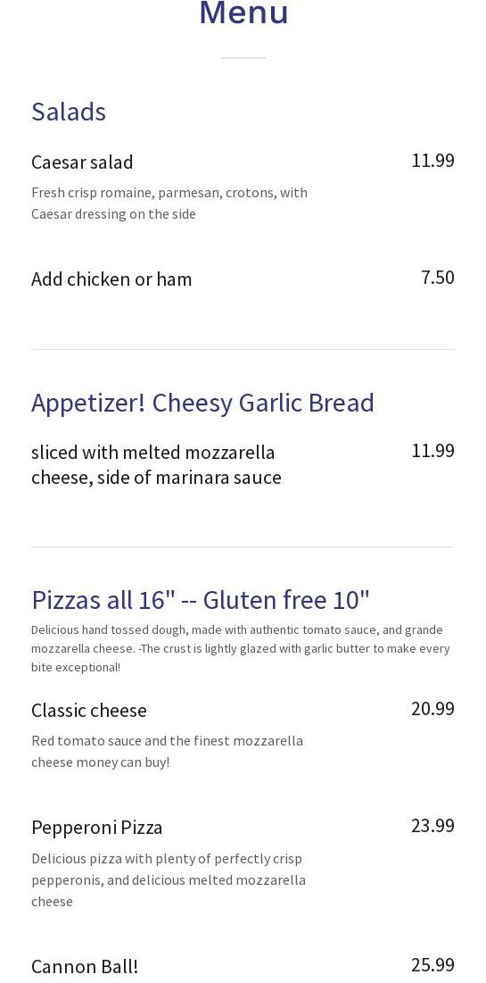 Captiva Island Pizza Menu