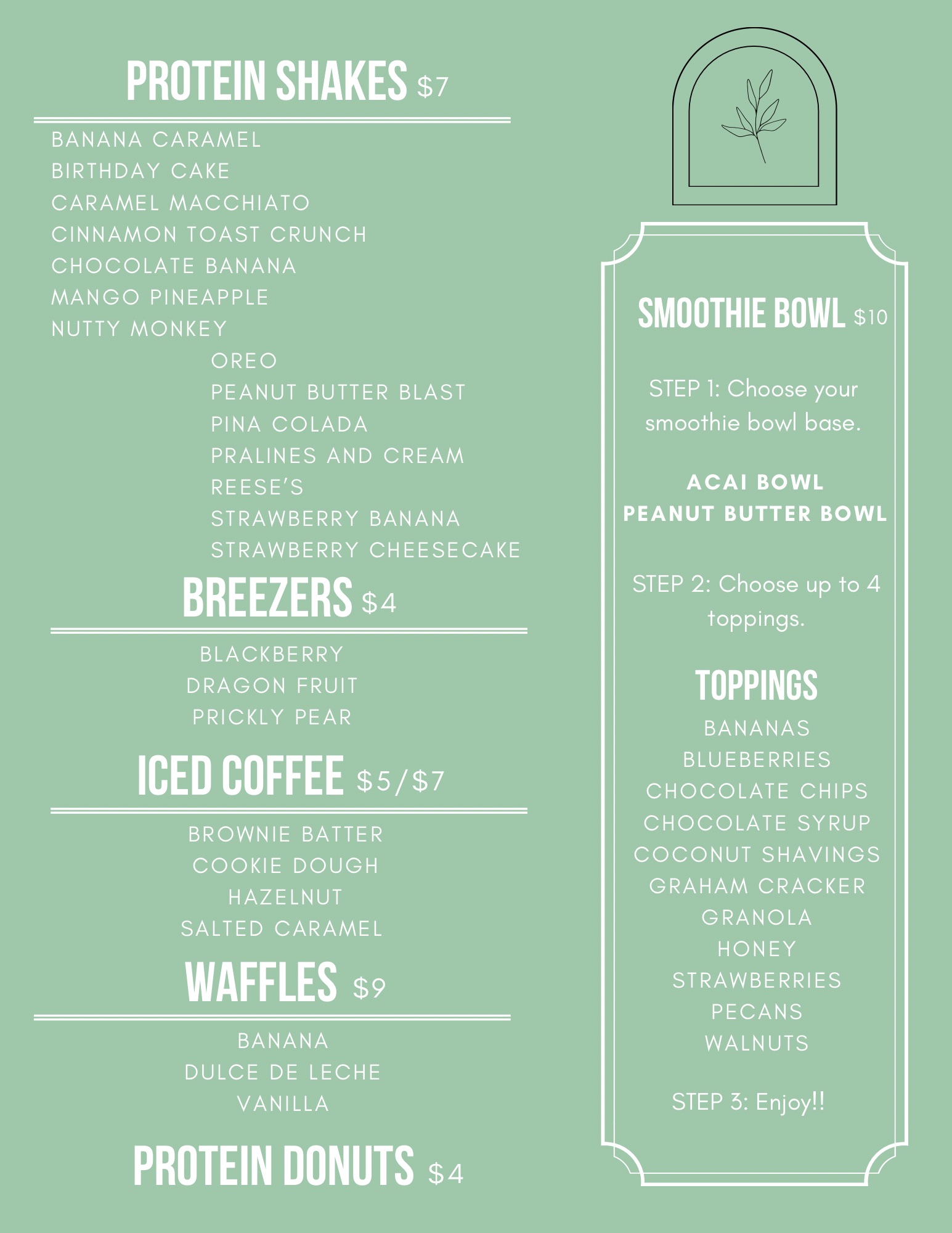 HTF Nutrition Menu