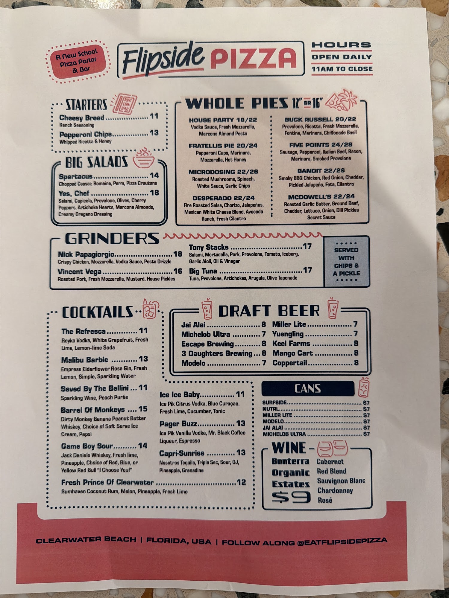 Flipside Pizza Menu