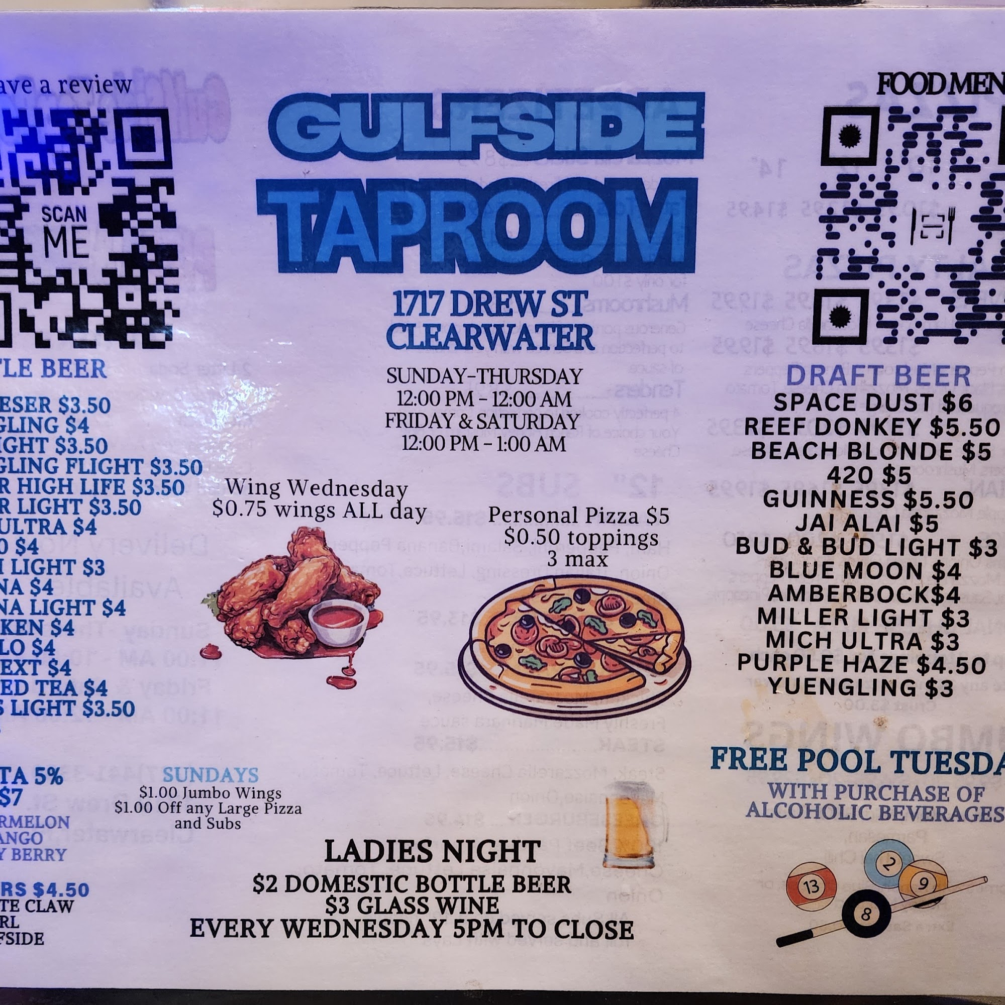 GulfSide Tap Room Menu