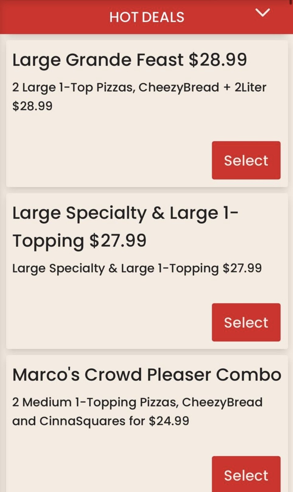 Marco's Pizza Menu