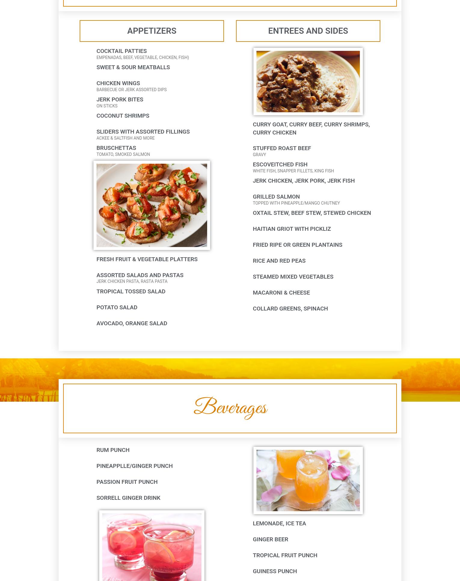 Orlando Caribbean Caterers Menu