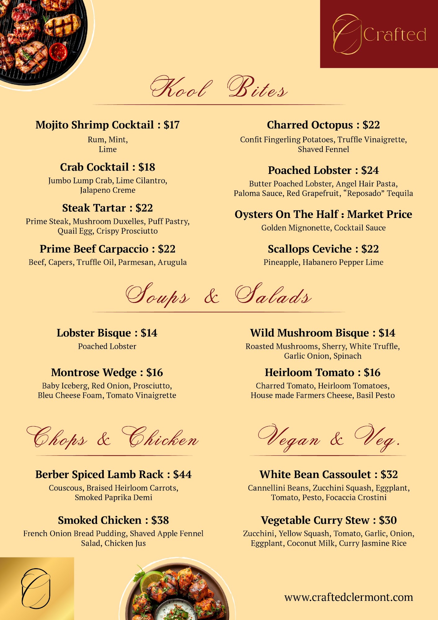 Crafted - Fine Dine Steakhouse Menu