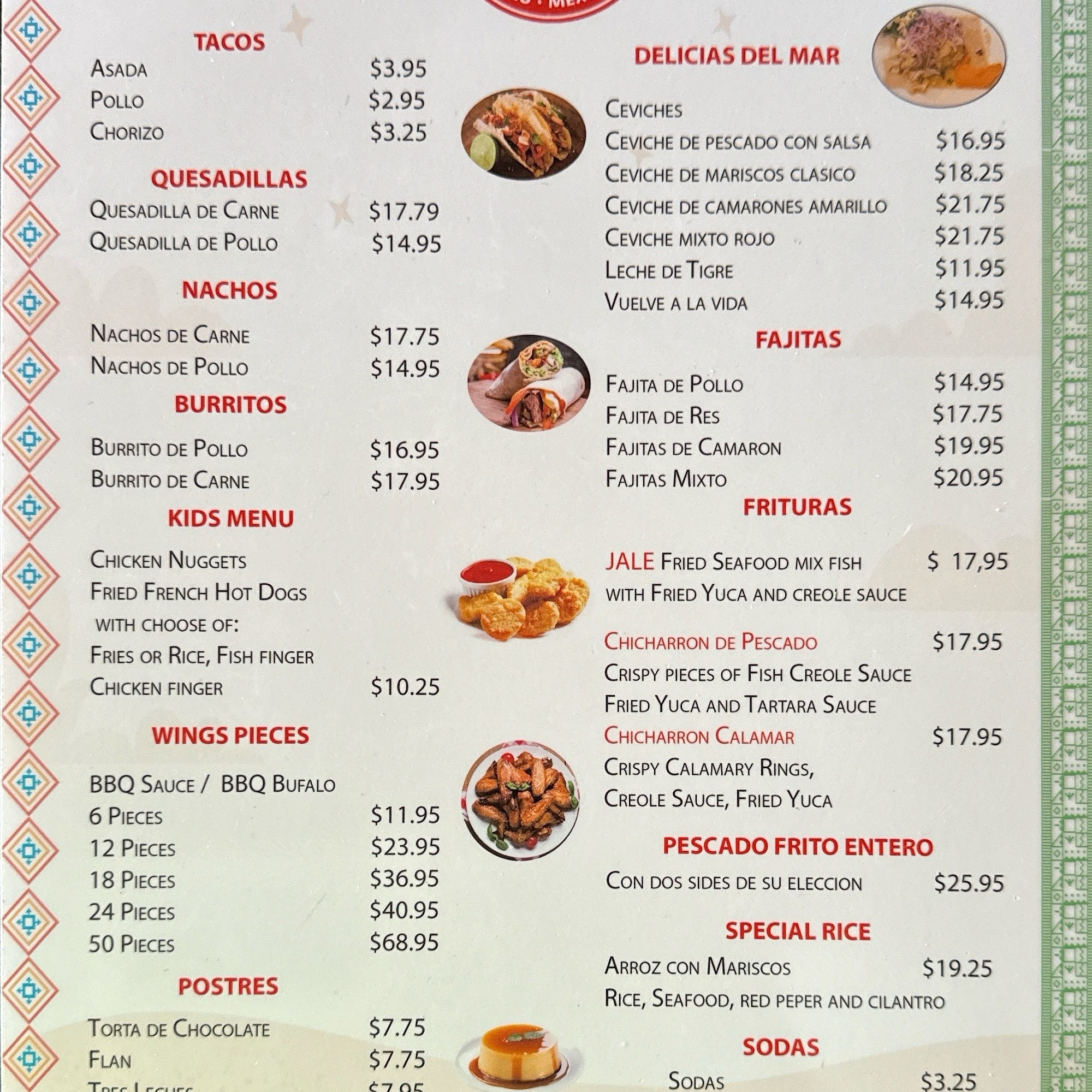 Don Ceviche Peru Mexico restaurant Menu