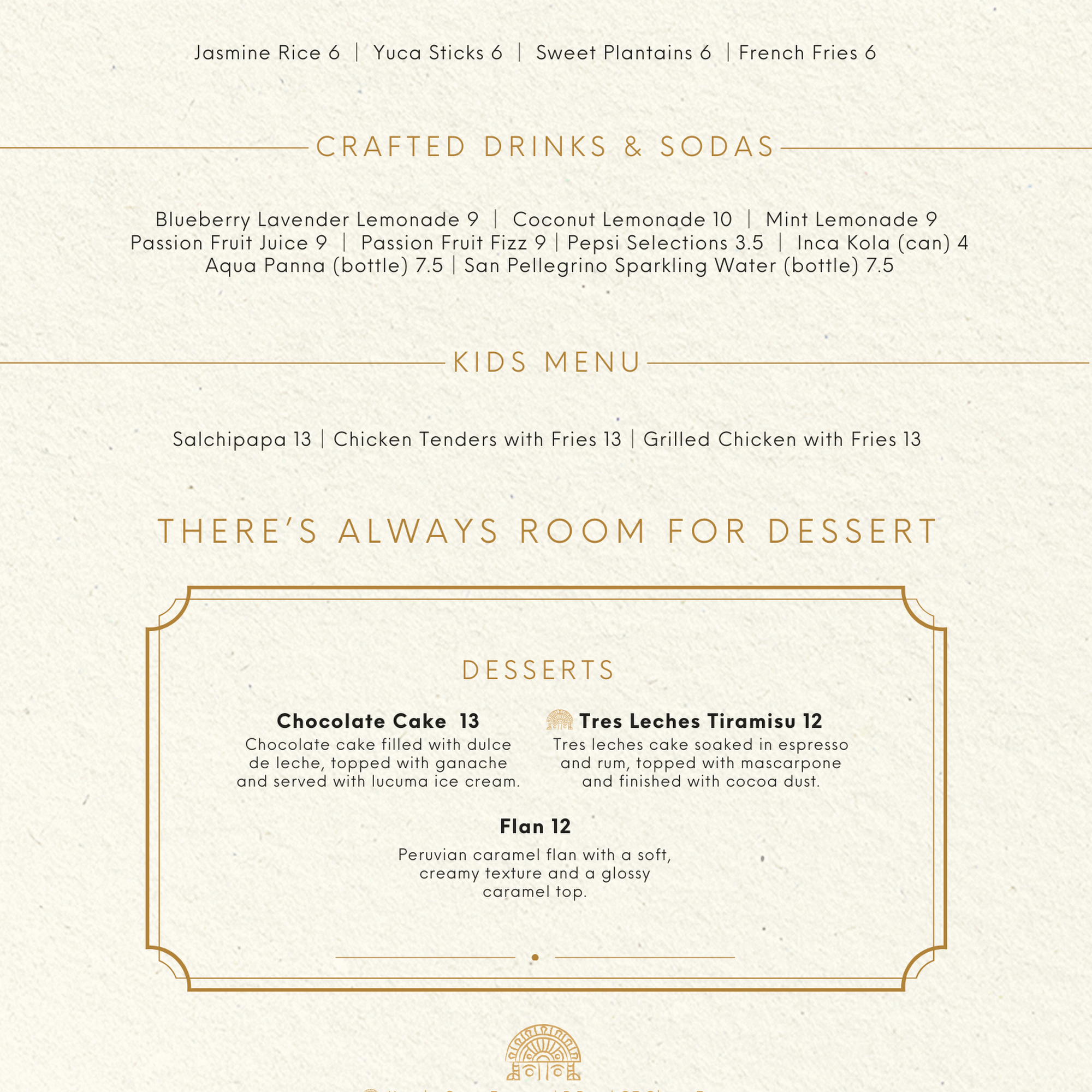 Huarike Peruvian Cuisine Menu