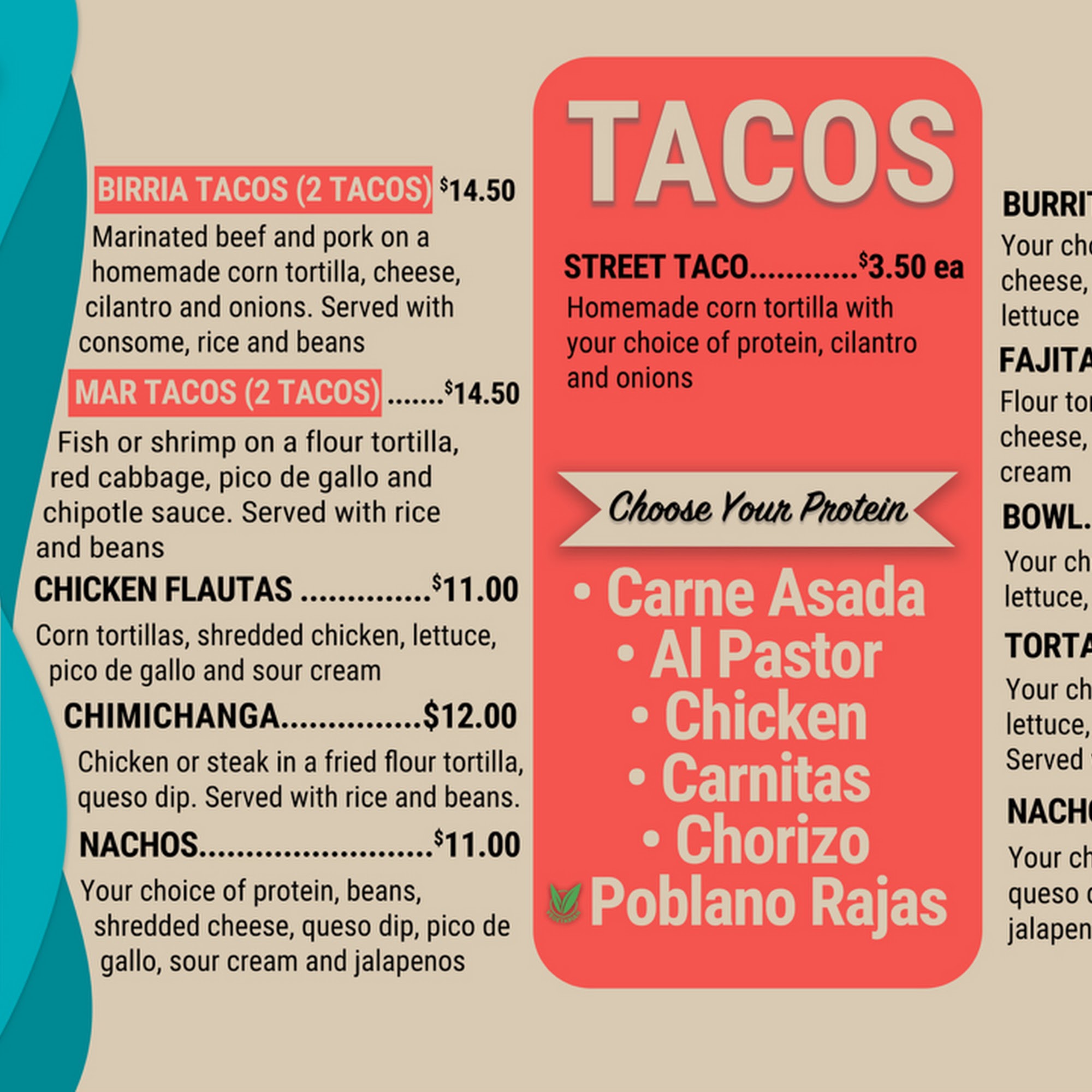 Taco Mextizo Menu