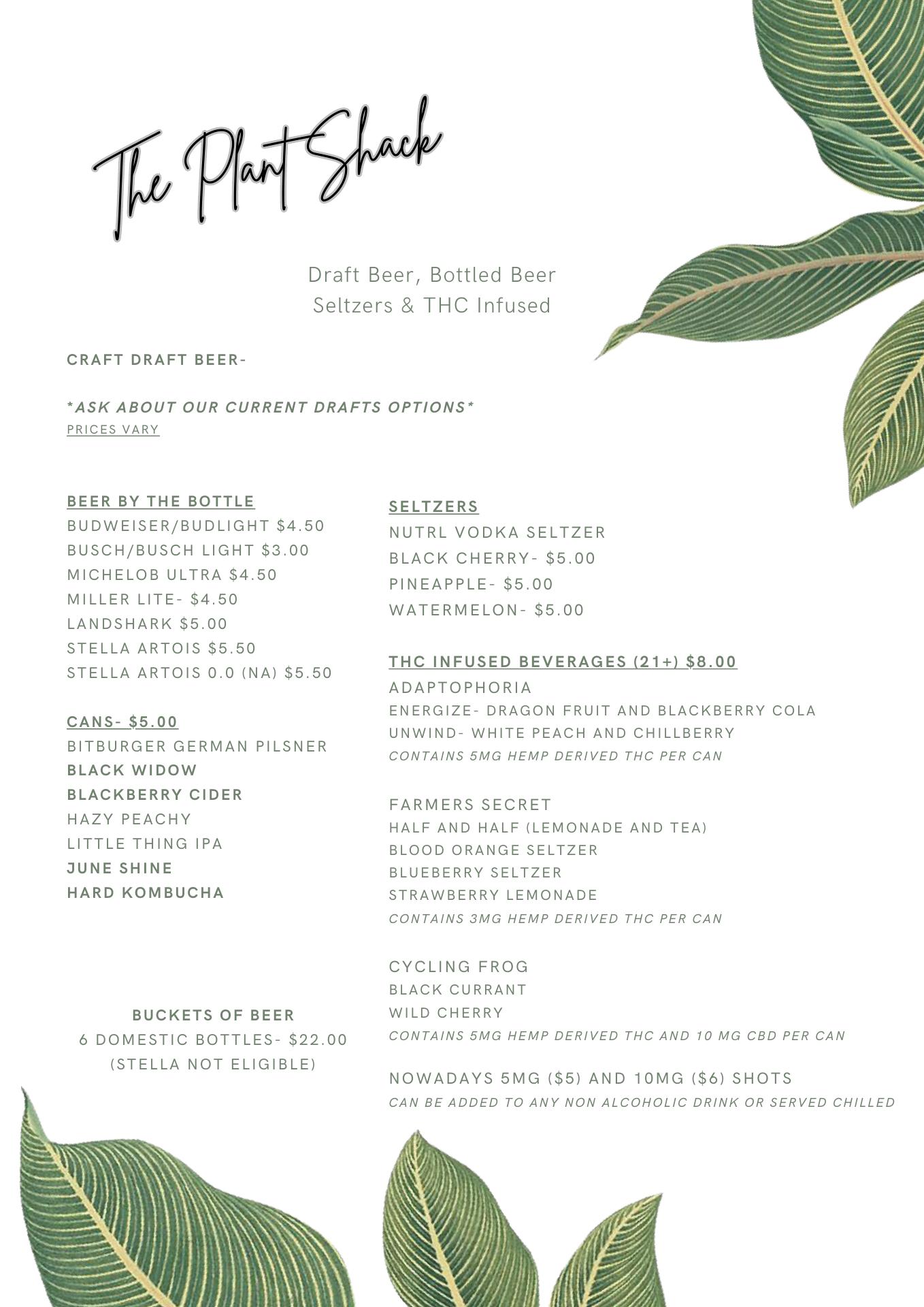 The Plant Shack Menu