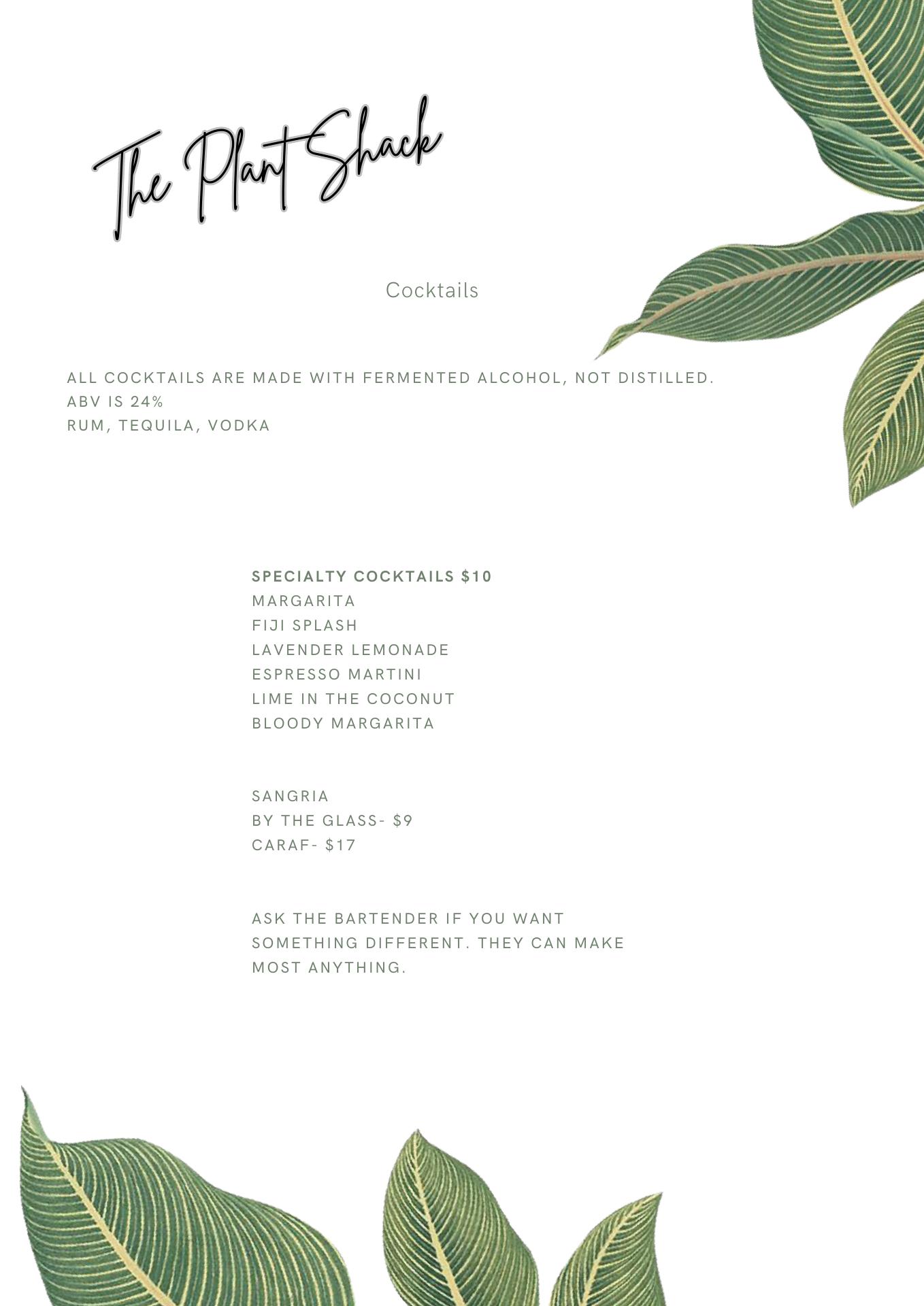 The Plant Shack Menu