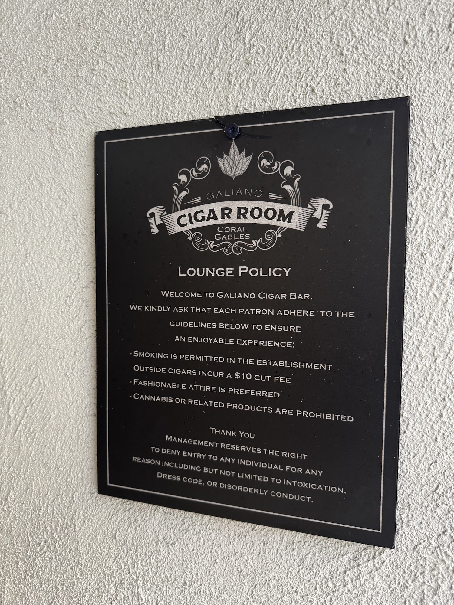 Galiano Cigar Room Menu