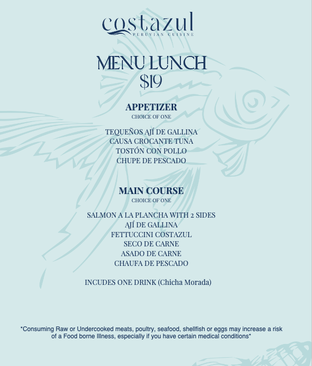 Costazul Peruvian Cuisine Menu