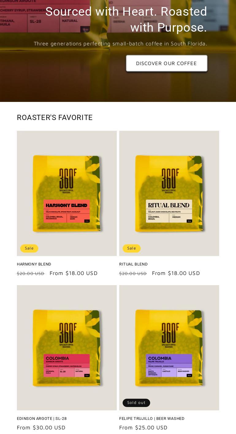 360F Coffee Roasters Menu