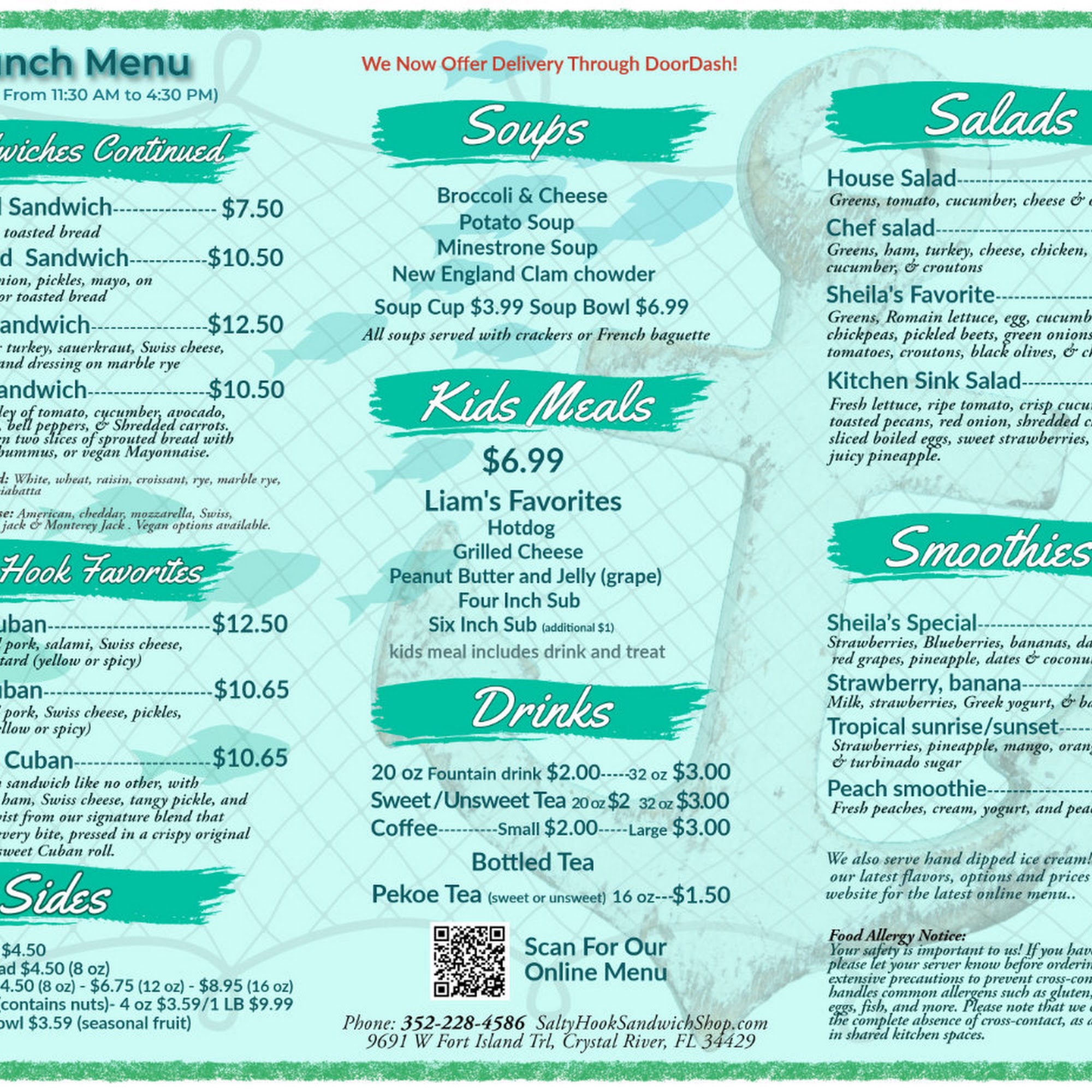Salty Hook Sandwich Shop Menu