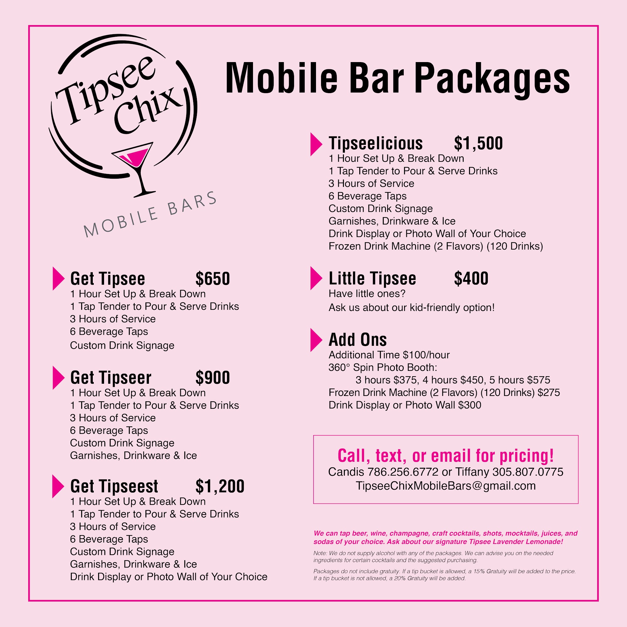 Tipsee Chix Mobile Bars Menu