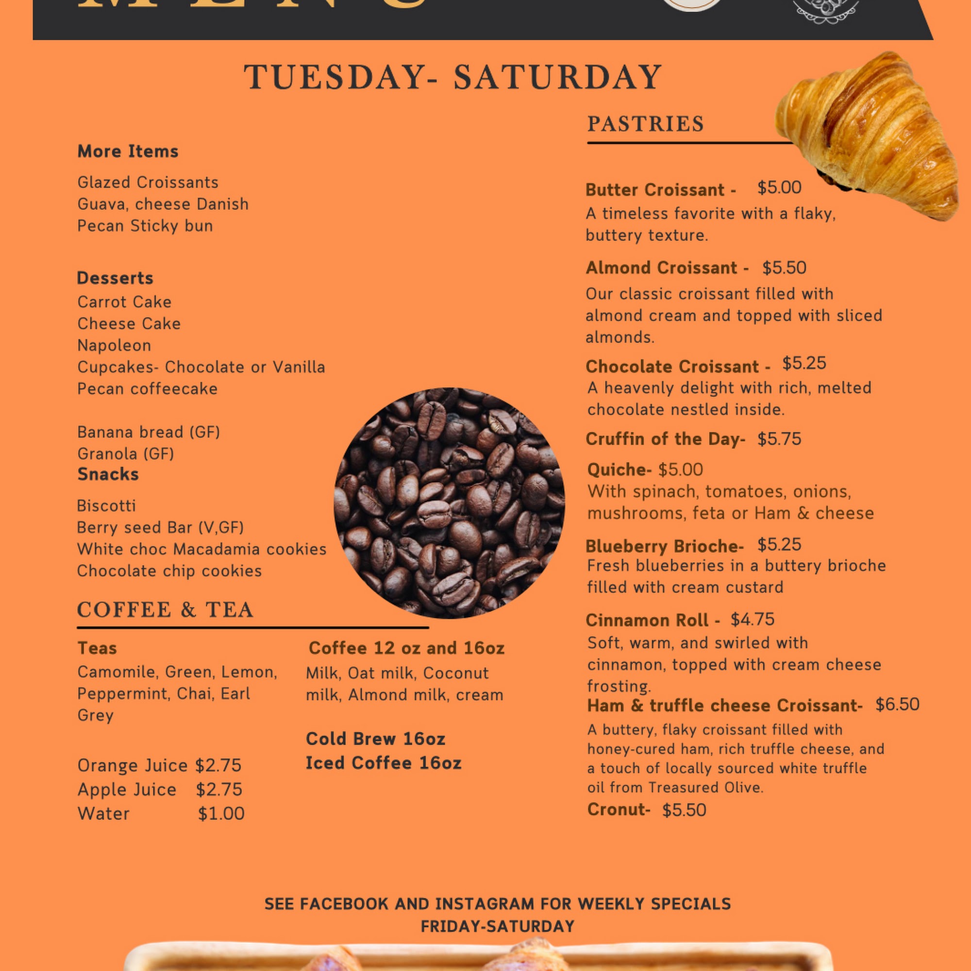 Noisettes Bakeshop Menu