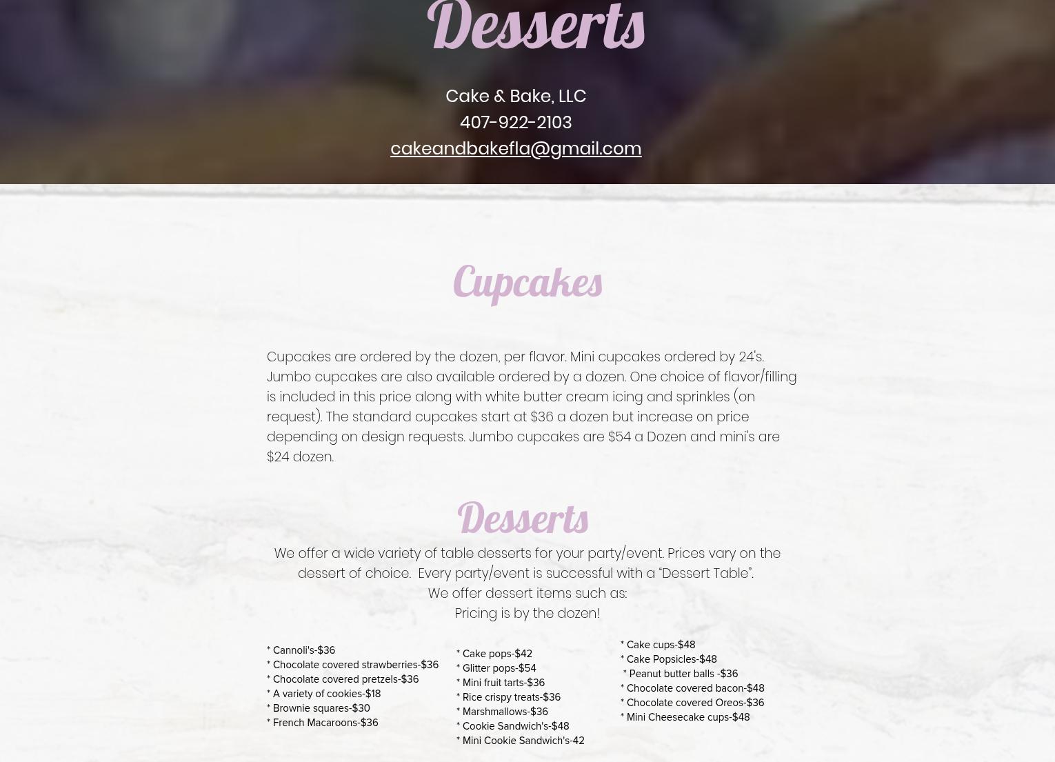 Cake & Bake Menu