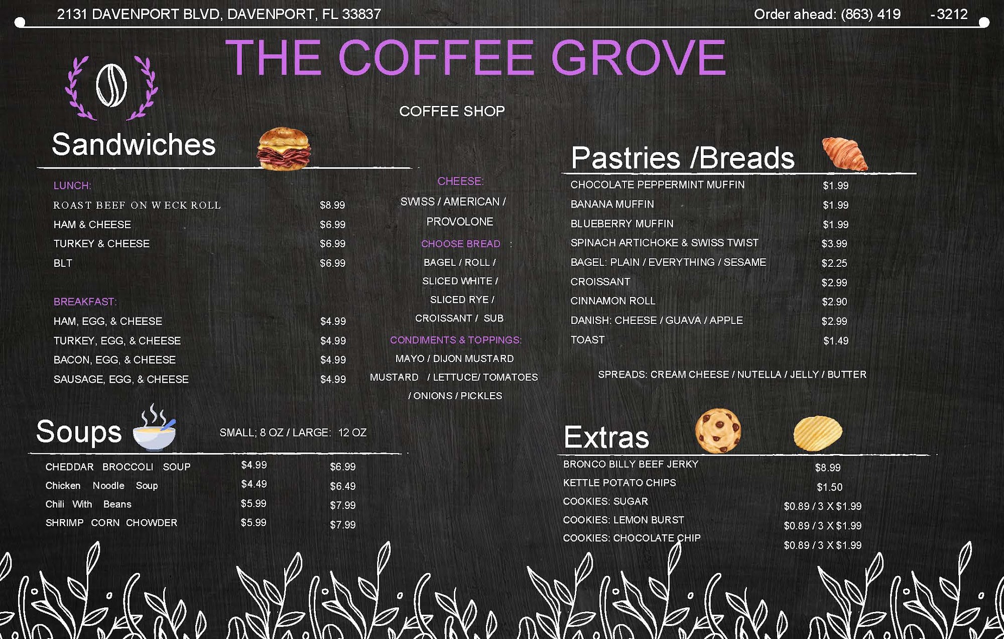 The Coffee Grove Corp Menu