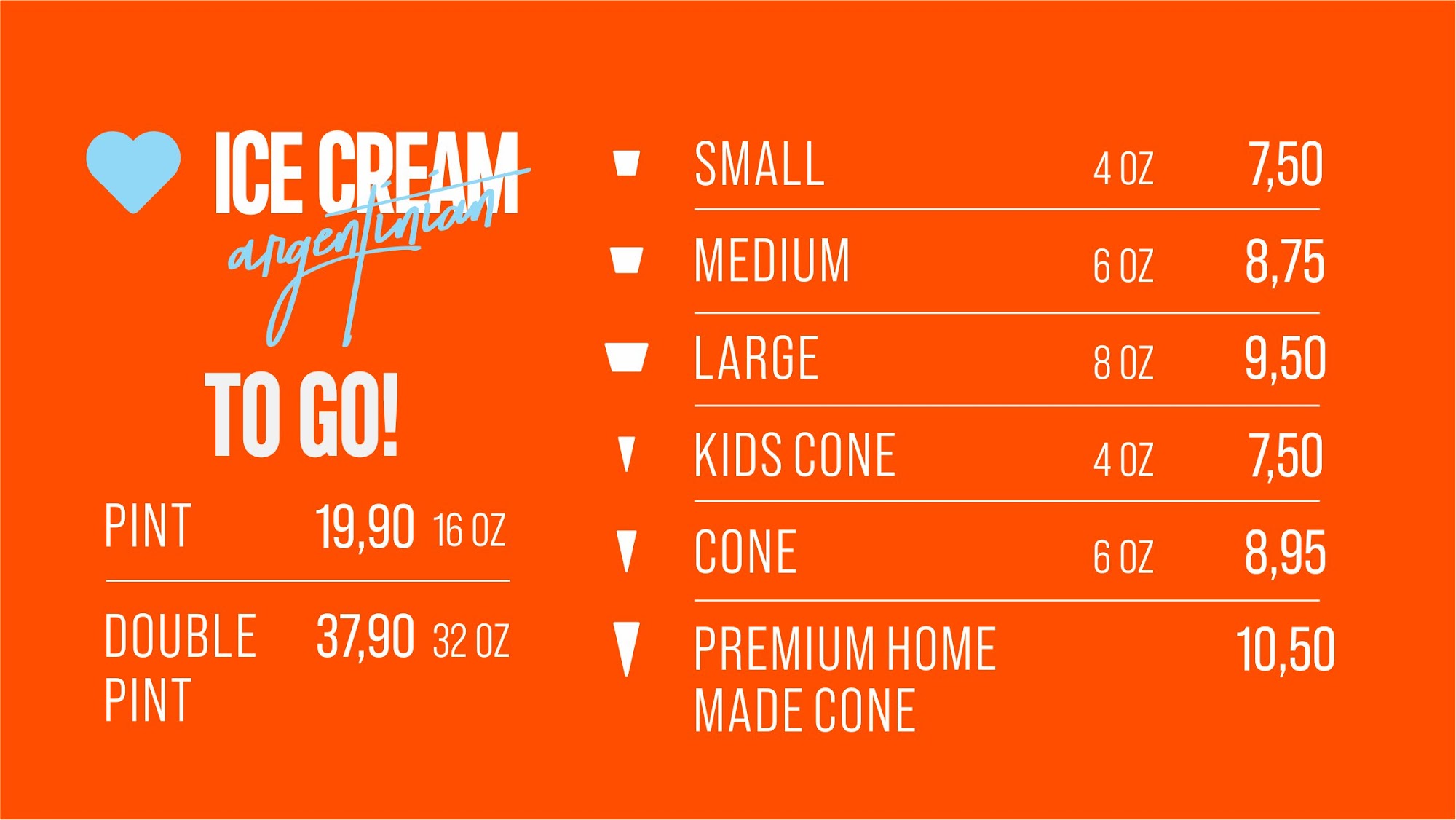 PIÙ argentinian ice cream Menu