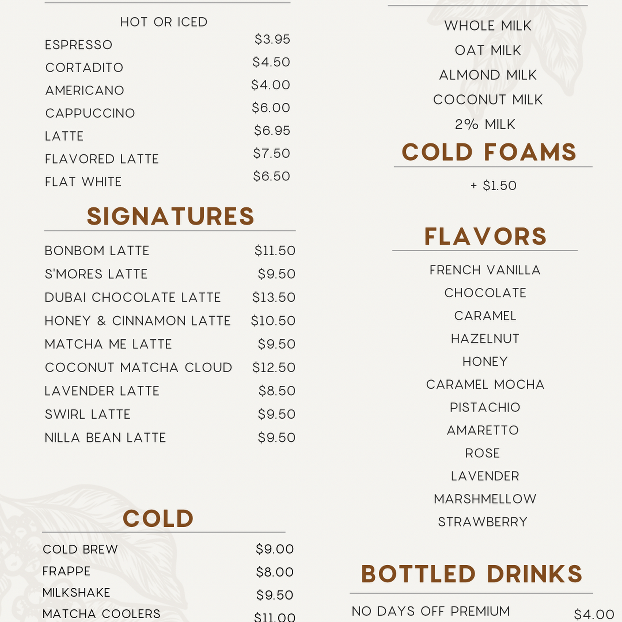 Rosso Coffee Club Menu